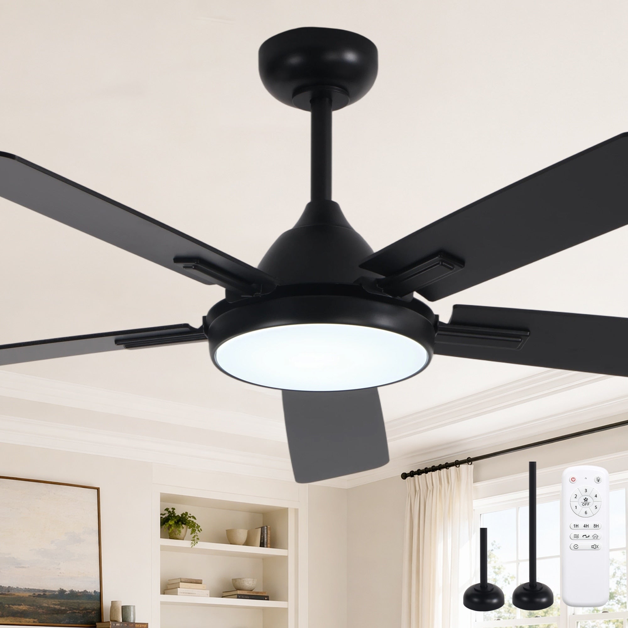 Cusp Barn 52 Modern Black Ceiling Fan With Lights And Remote Reversible Dc Motor Dual Finish 5 Blade Chandelier Ceiling Fan
