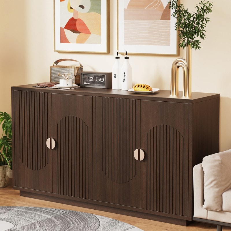 Cusp Barn 58.8 Sideboard Buffet Cabinet With 4 Arch Fluted Doors And Adjustable Shelves Modern Accent Coffee Bar Console Table