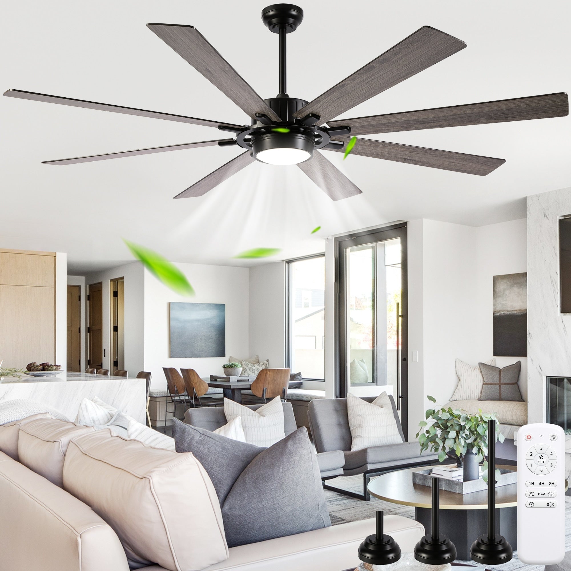 Cusp Barn 72 Outdoor Indoor Modern Black Large Ceiling Fan With Lights Farmhouse 6 Speeds Dc Motor Reversible Ceiling Fan