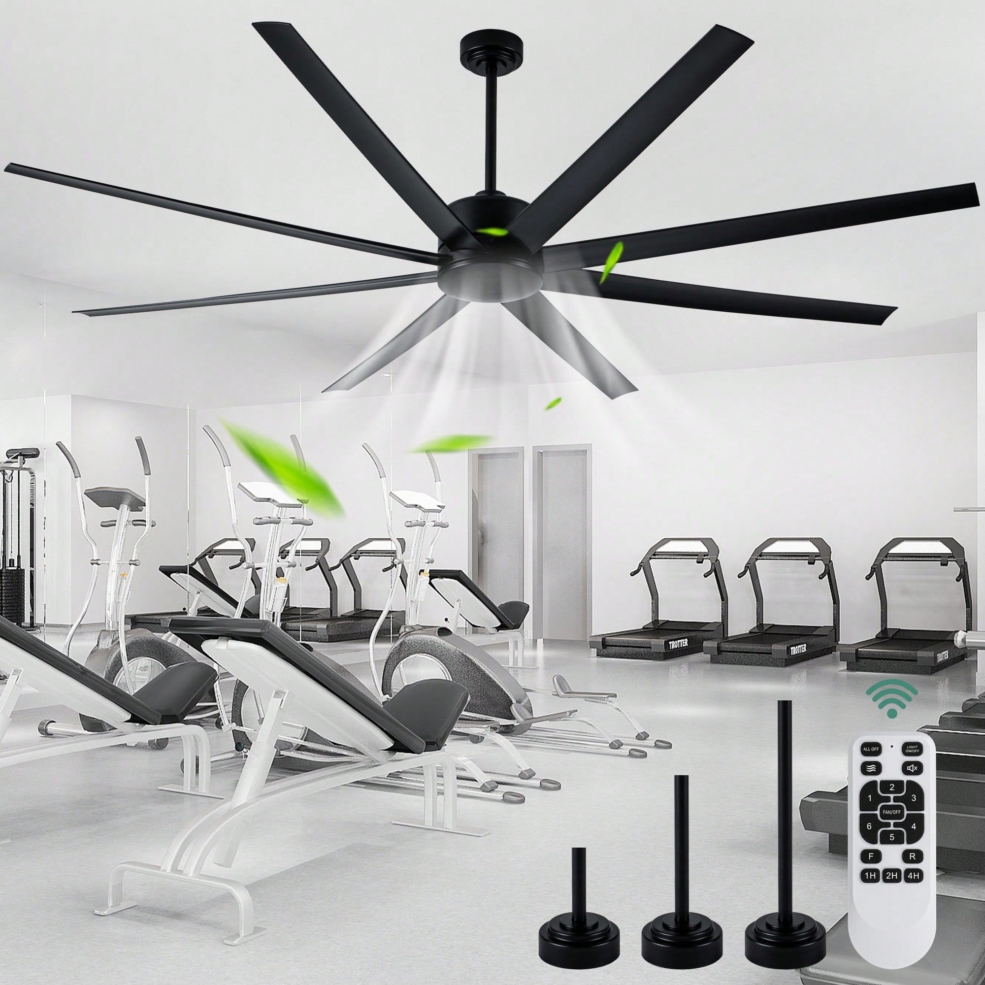 Cusp Barn 84 Inch Large Black Ceiling Fan Without Light Industrial 8 Blades Quiet Dc Motor Indoor Outdoor Ceiling Fans For Gym