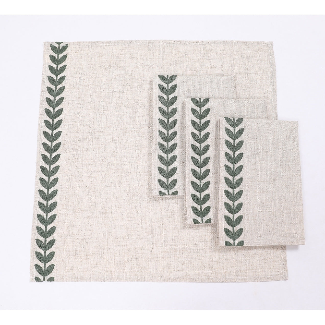 Cute Leaves Crewel Embroidered Napkins 20 By 20 Inch Pine Green Set Of 4