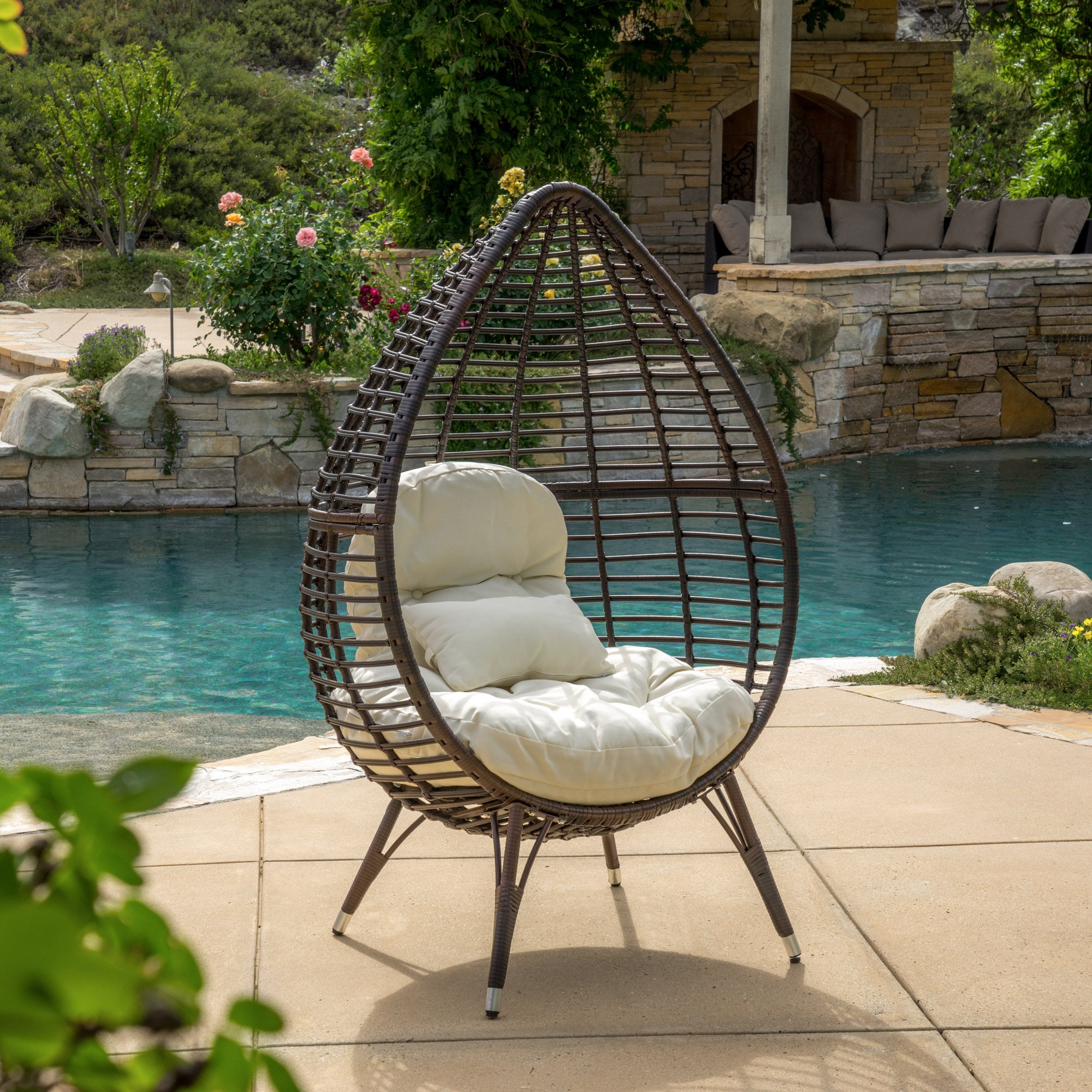 Cutter Teardrop Wicker Lounge Chair With Cushion By Christopher Knight Home