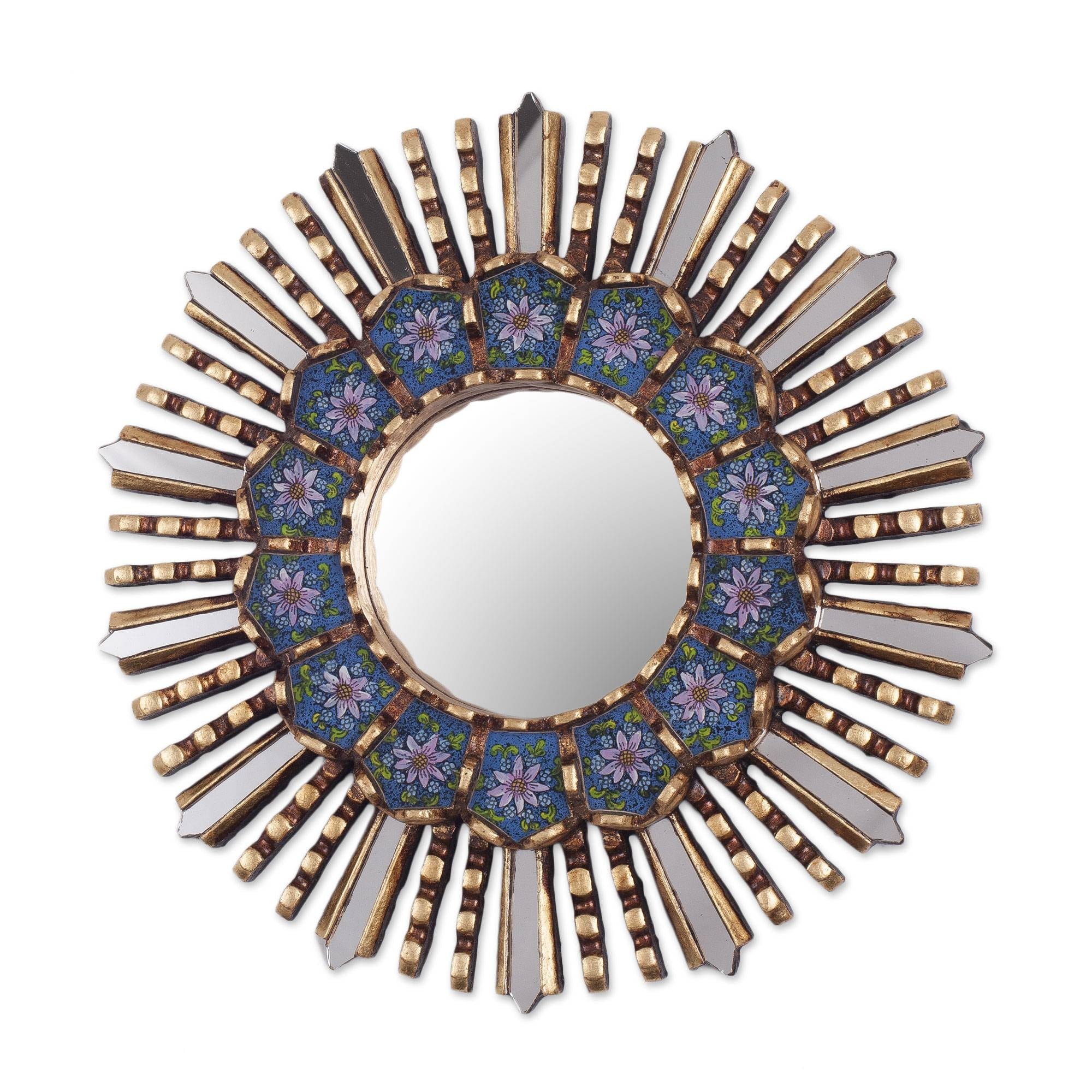 Cuzco Blue Wood And Reverse Painted Glass Wall Mirror