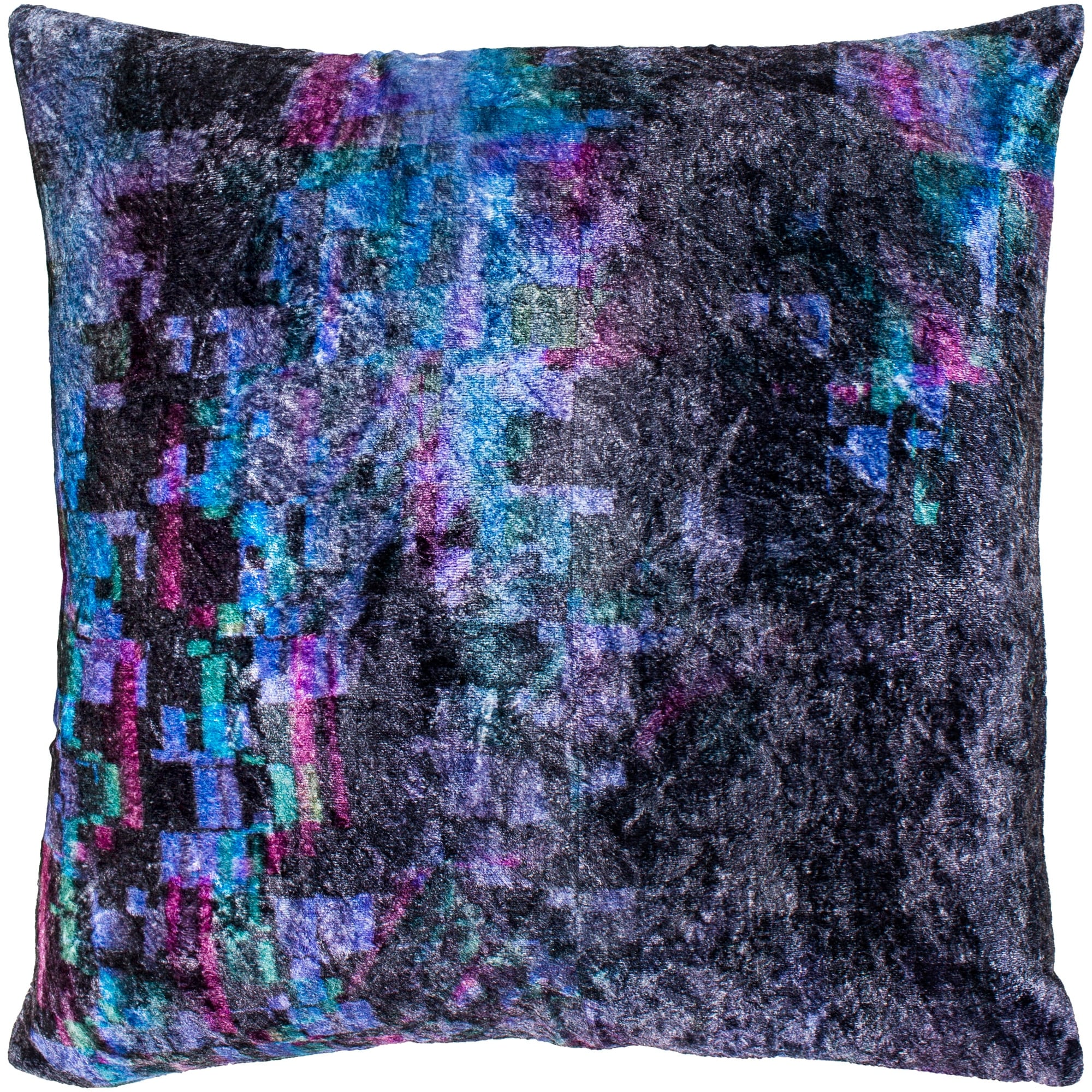 Cyber Black Emerald Crushed Velvet Poly Fill Throw Pillow 22 X 22