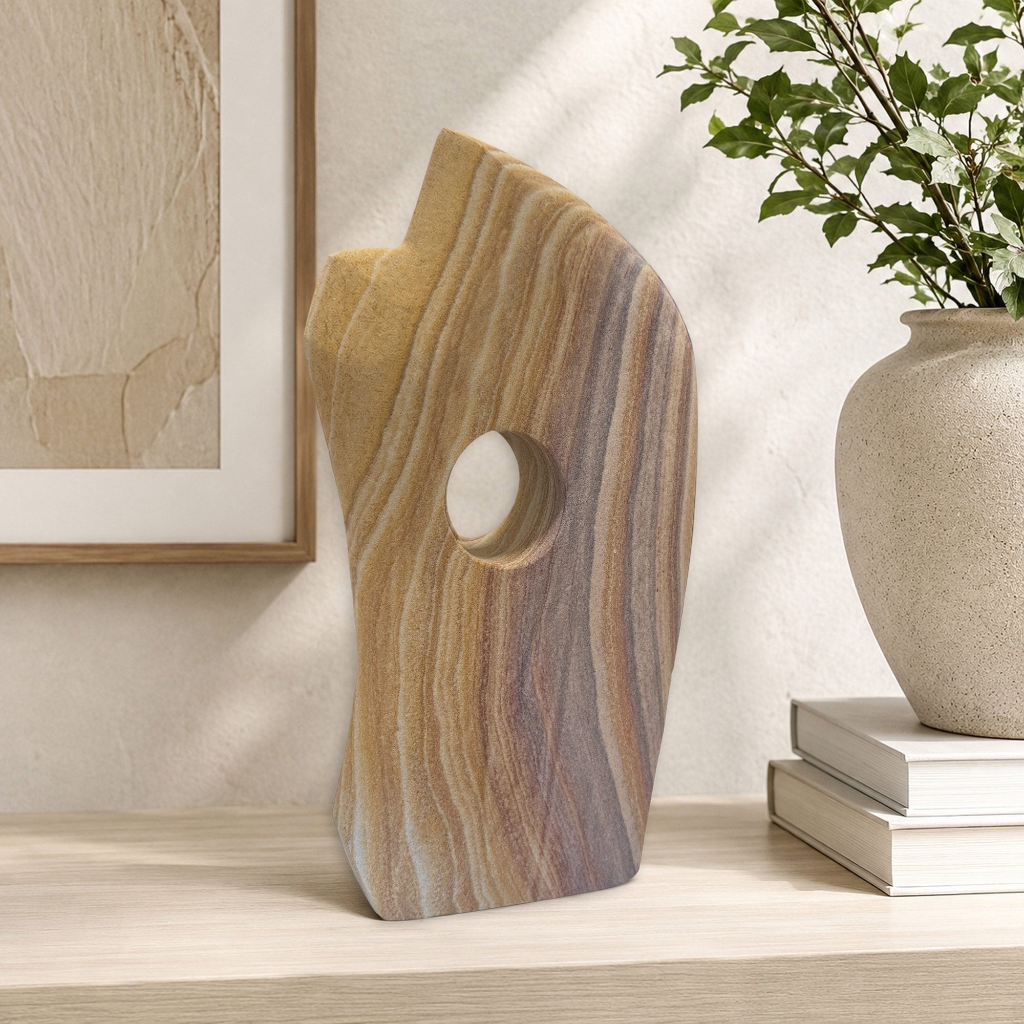 Cyclops Stone I Sculptural Rainbow Sandstone Decorative Object Tabletop Accent