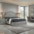 Cyl King Bed Metallic Gray Scale Molded Trim Rubberwood Led Lit