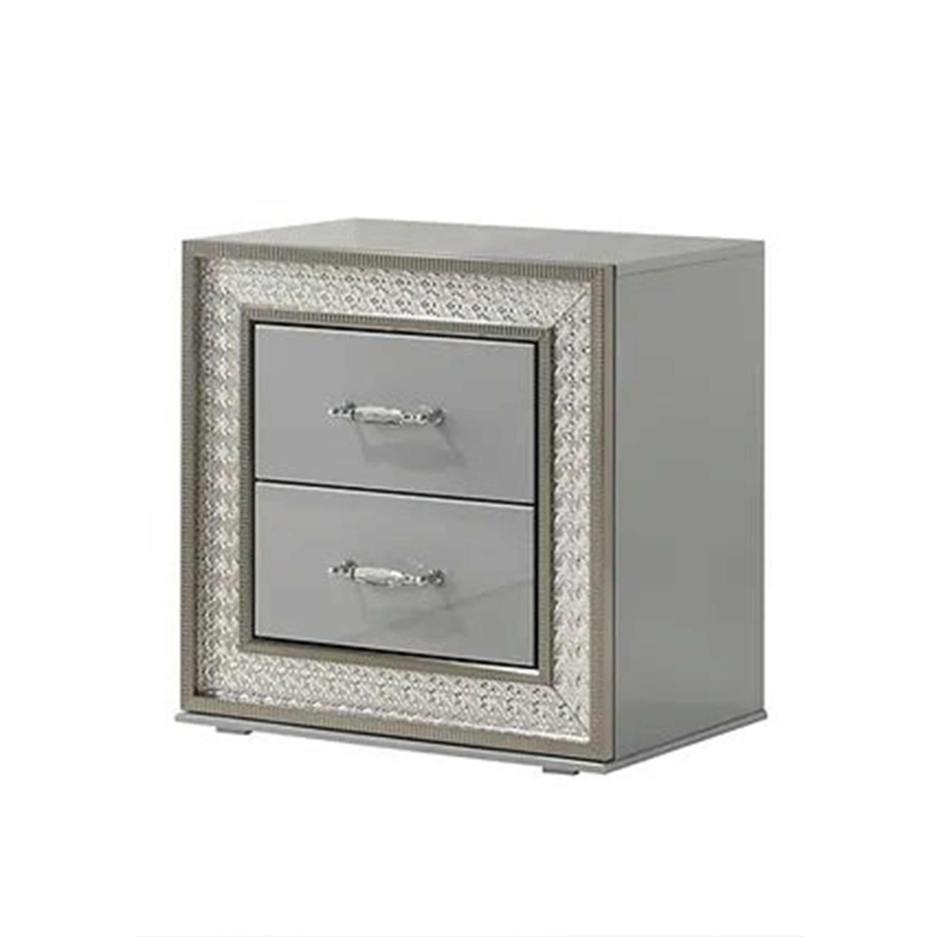 Cyl Nightstand With 2 Drawers Scale Molding Trim Metallic Gray Wood