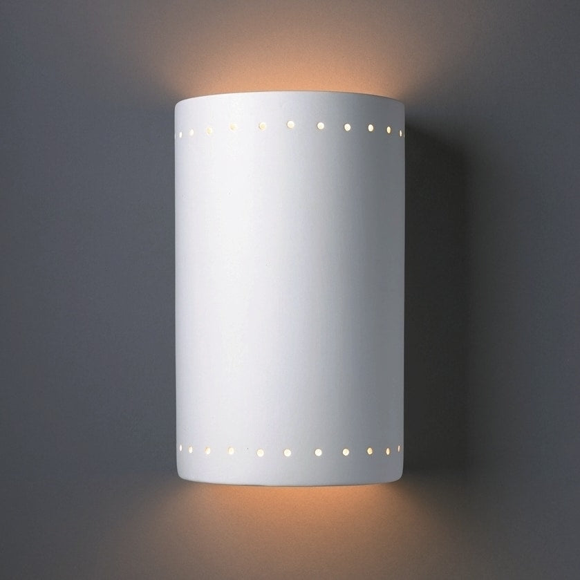 Porch Den Foundry Bisque Perferated Ceramic Closed Top Cylindrical 2 Light Sconce