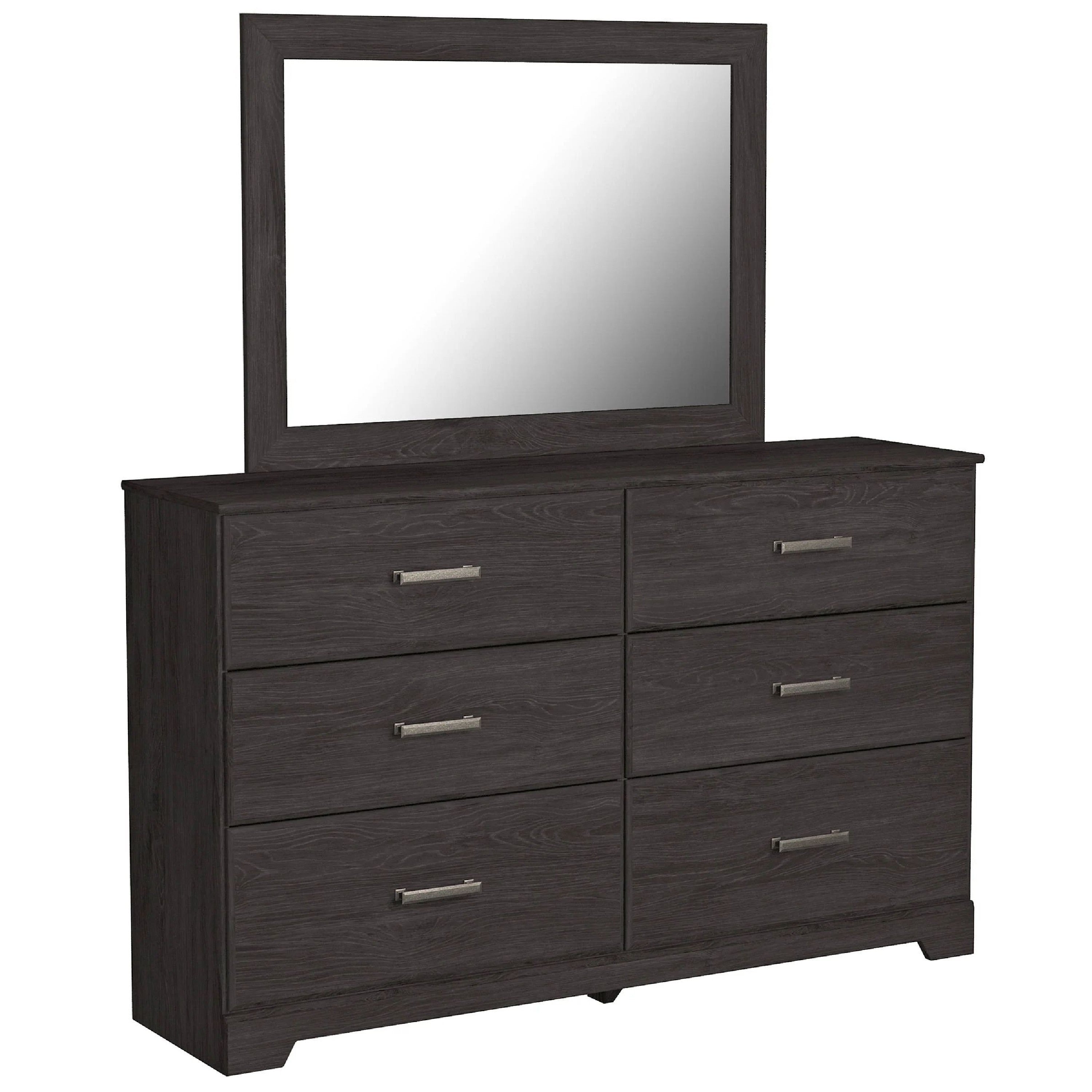 Cyme 2Pc Dresser And Mirror Set 6 Drawers W Handles Charcoal Black