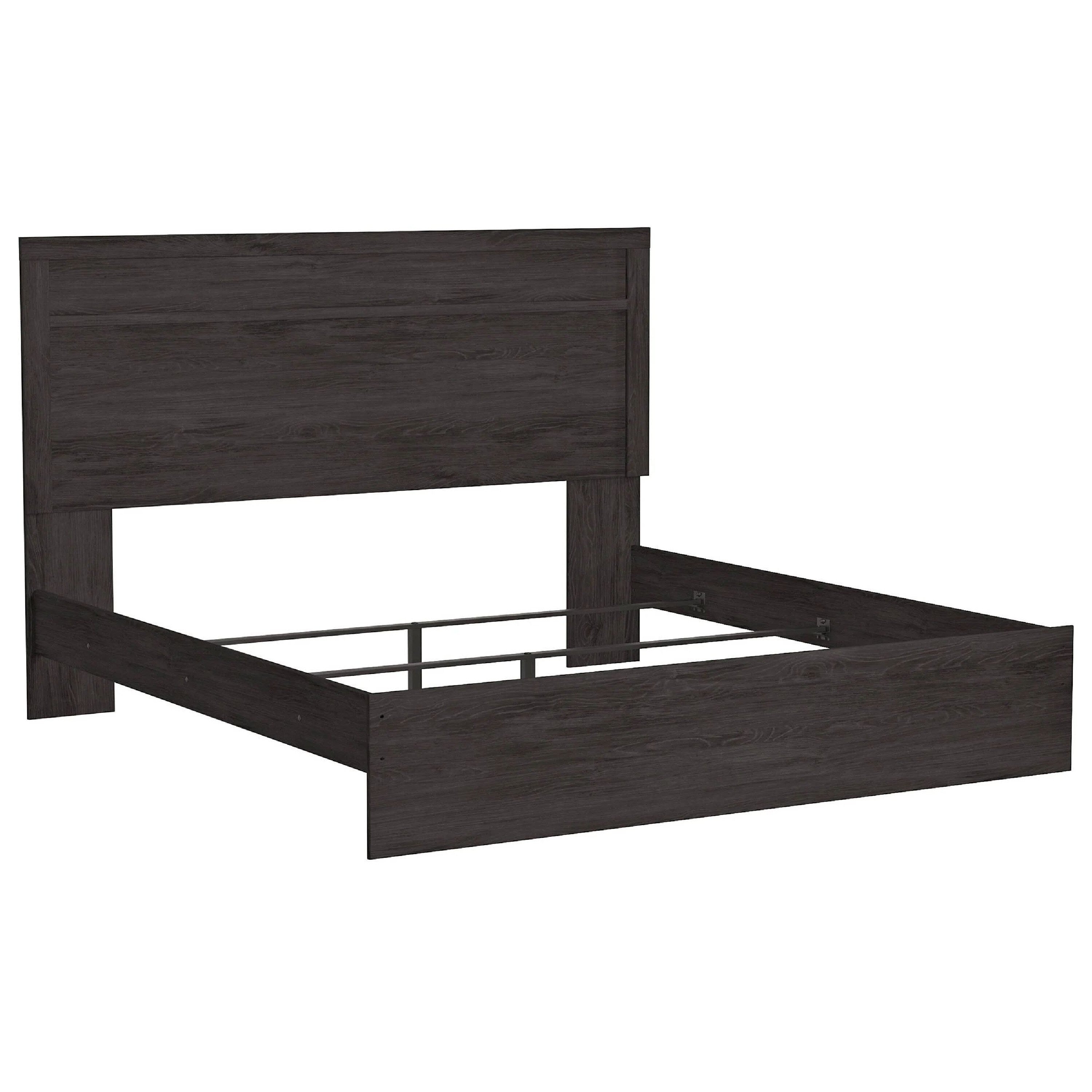 Cyme King Size Bed W Plank Headboard Minimalist Charcoal Black
