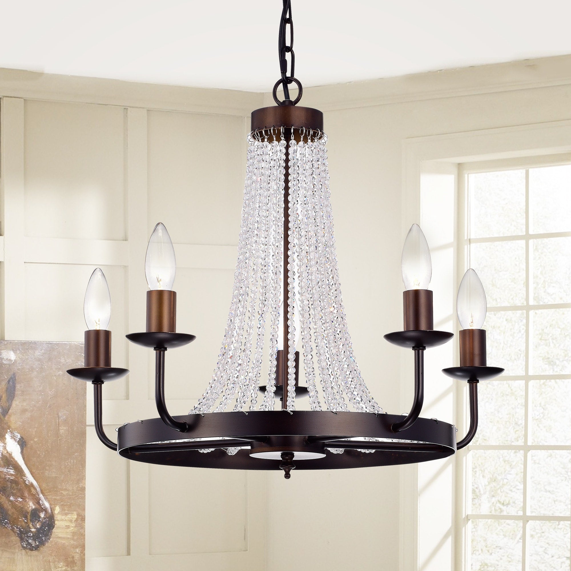 Cynbel 5 Light Single Tier 20 Inch Antique Bronze Crystal Chandelier