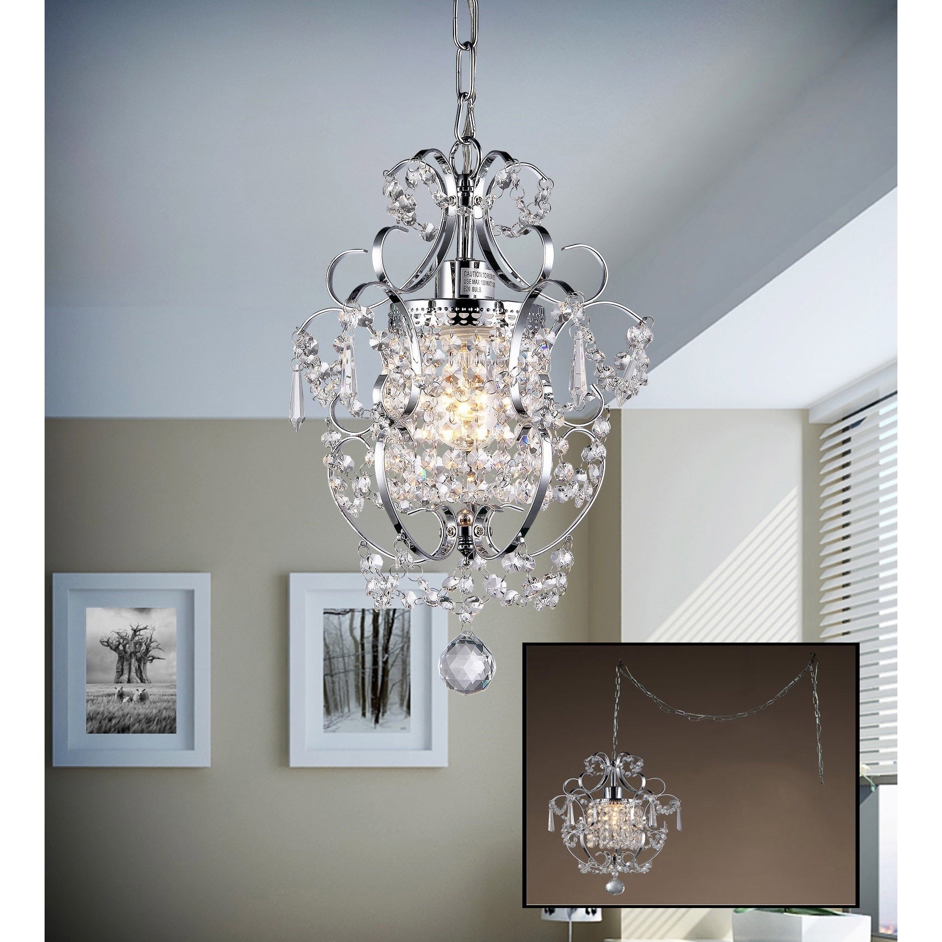 Cynthia 1 Light Crystal 11 Inch Chrome Swag Lamp