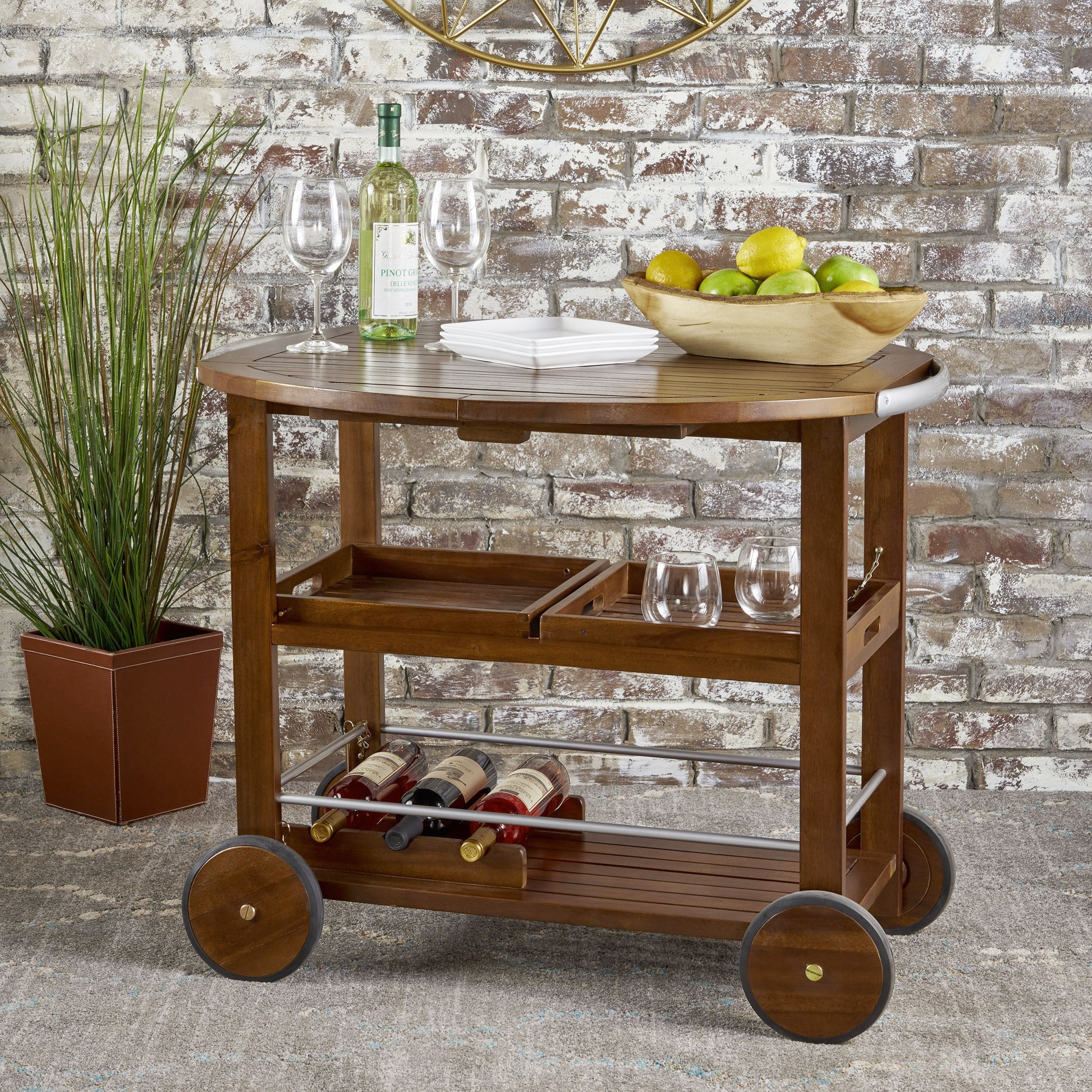 Cynthia Farmhouse Cottage Acacia Wood Bar Cart With Drop Leaf By Christopher Knight Home