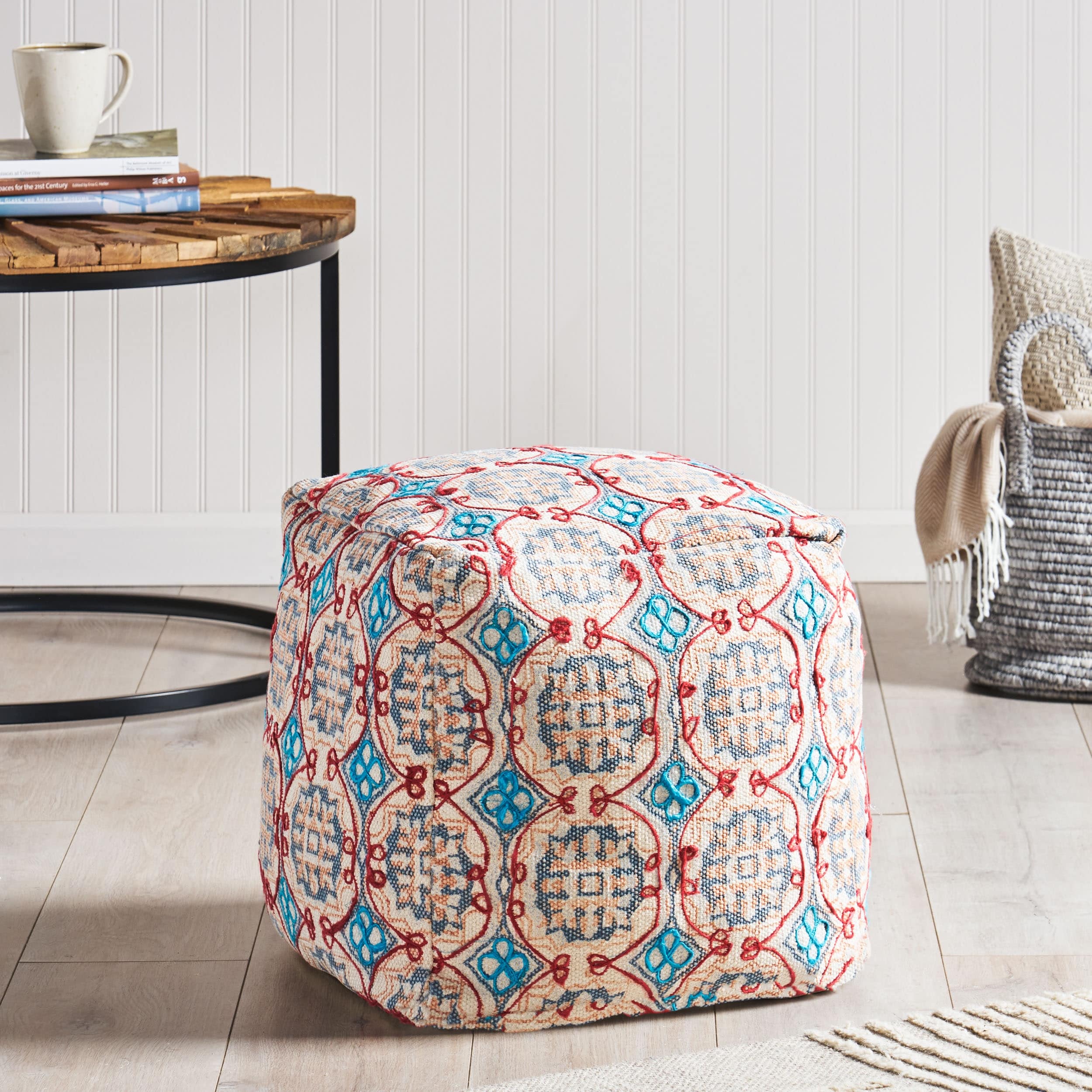 Cyril Handcrafted Boho Fabric Cube Pouf By Christopher Knight Home