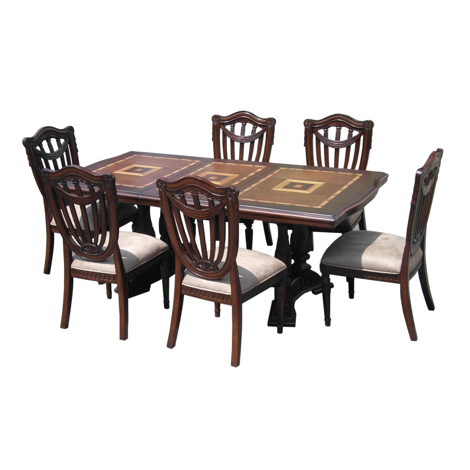 Handmade D Art Sheraton 7 Piece Mahogany Wood Extendable Dining Set Indonesia