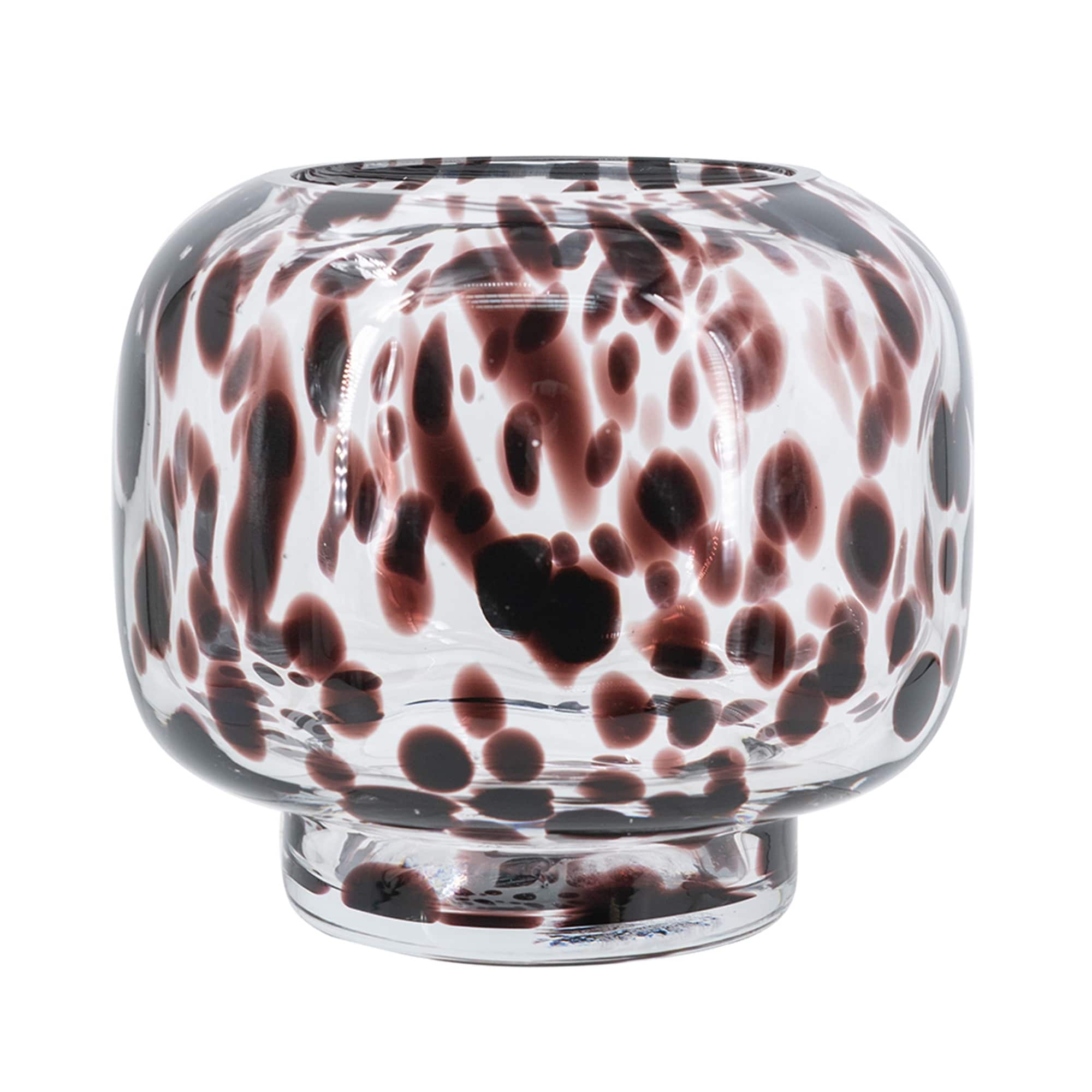 D6.3X5.7 Clear Glass Accent Vase With Artistic Amber Spots
