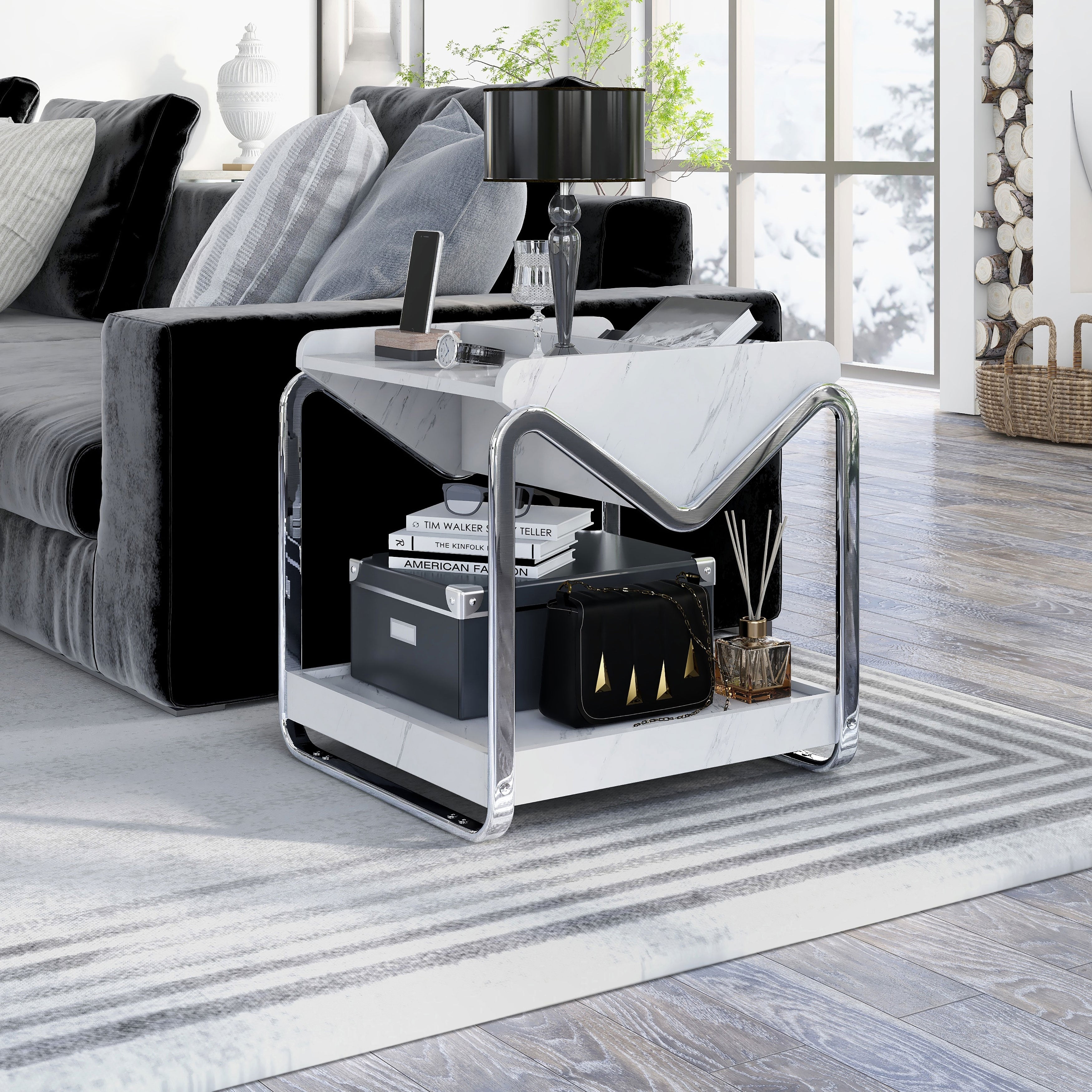 Acadia Contemporary Rectangular Metal And Wood End Table