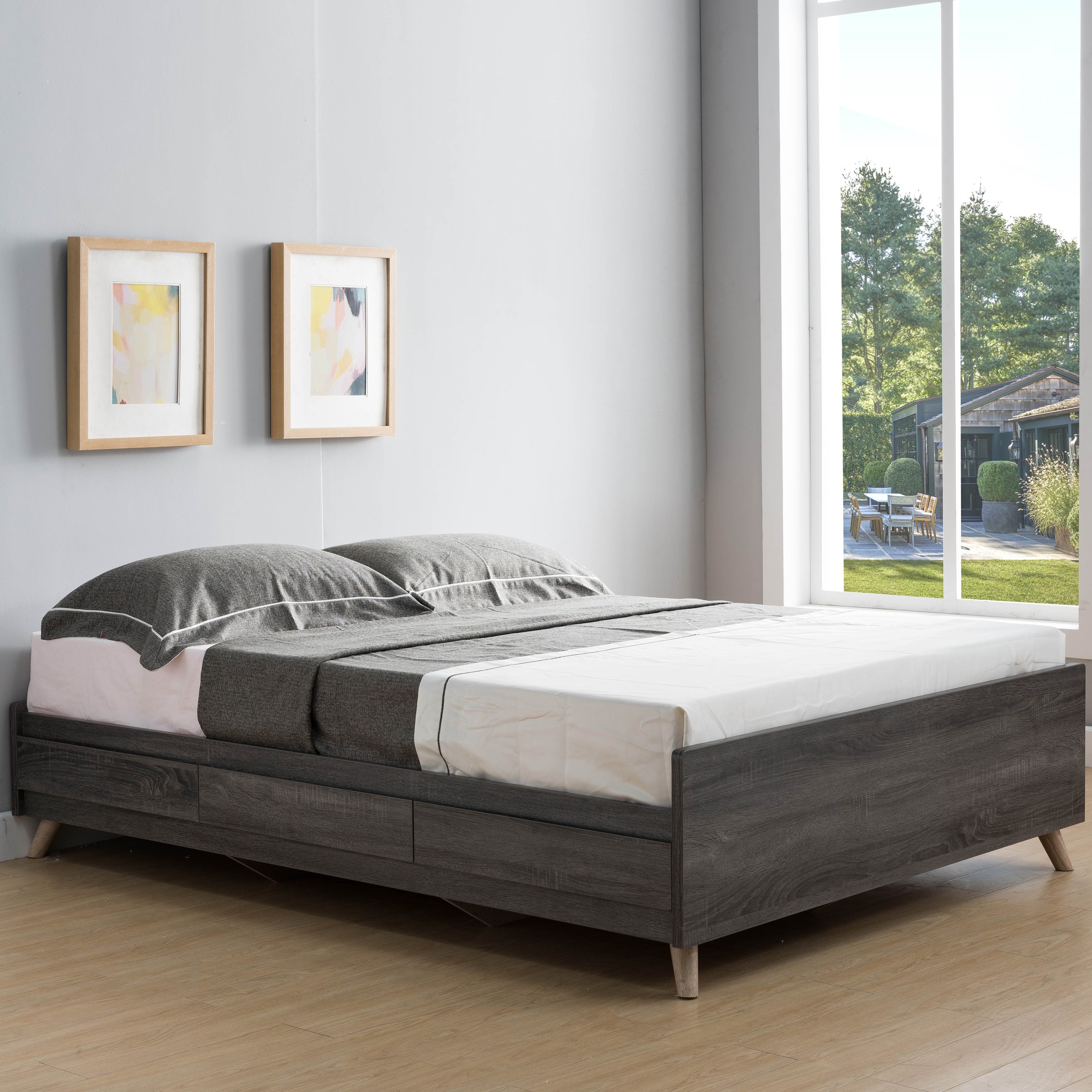 Riley Contemporary Distressed Grey Platform Storage Bed