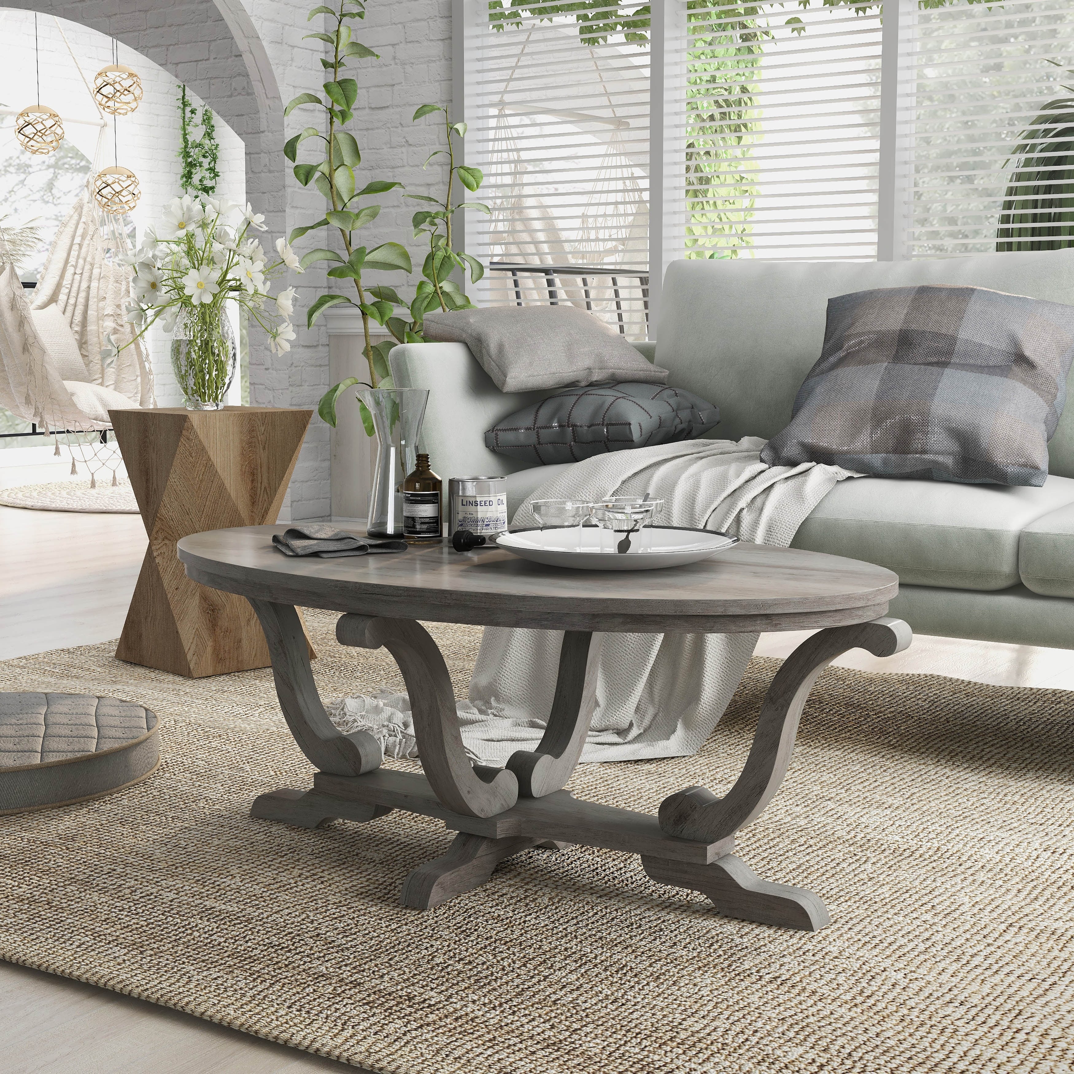 Etty Farmhouse Vintage Gray Coffee Table