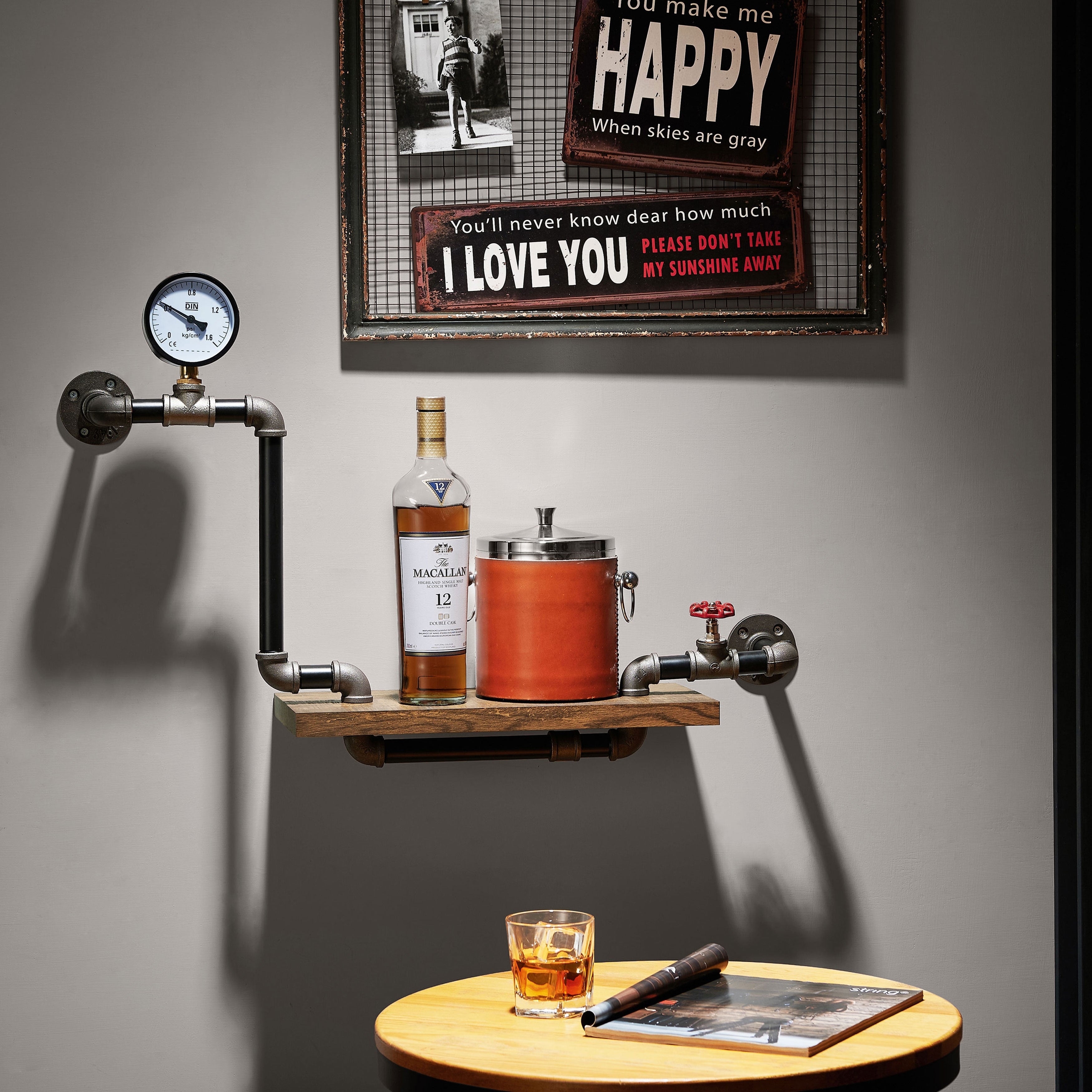 Pierre Reclaimed Oak Industrial Pipe Wall Shelf