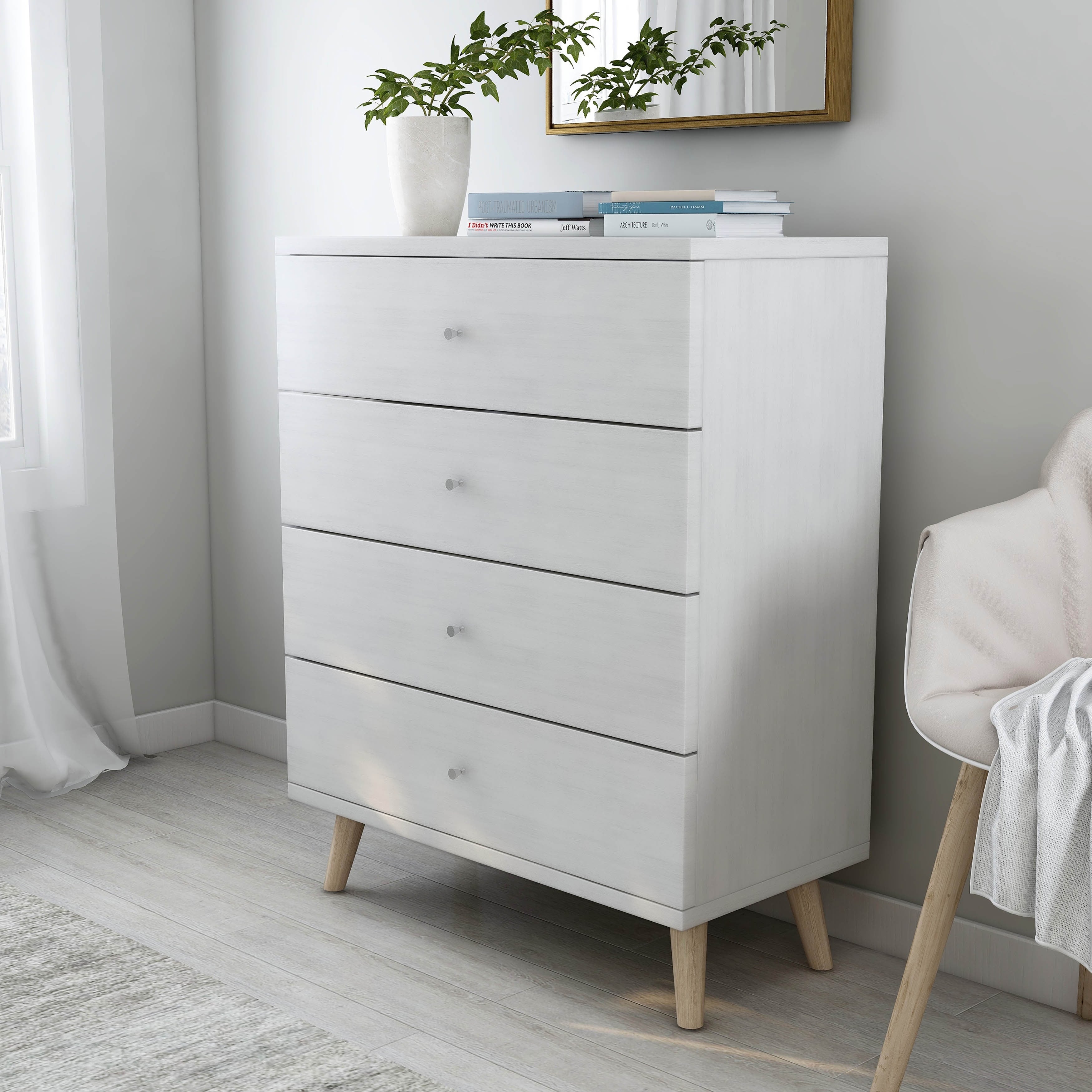 Taylor Olive Millwood Contemporary White 4 Drawer Chest