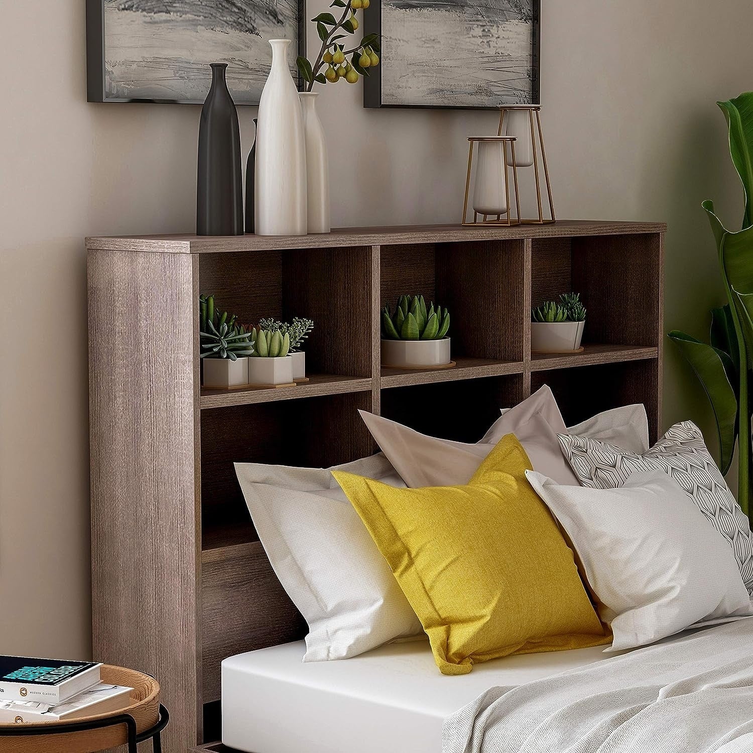 Carbon Loft Jorchid Modern Walnut Finish Bookcase Headboard