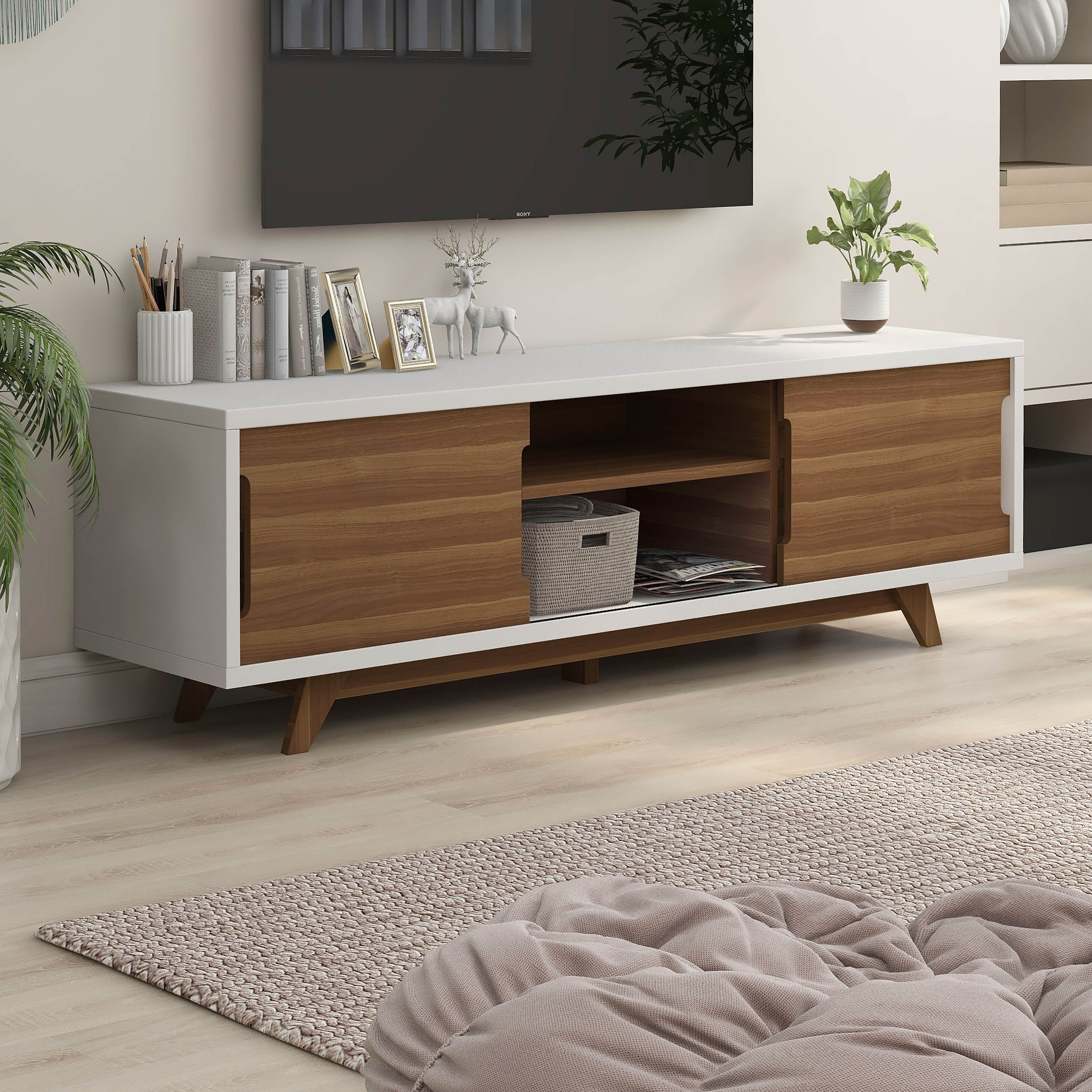 Carson Carrington Jutis White Walnut 62 Inch Tv Stand