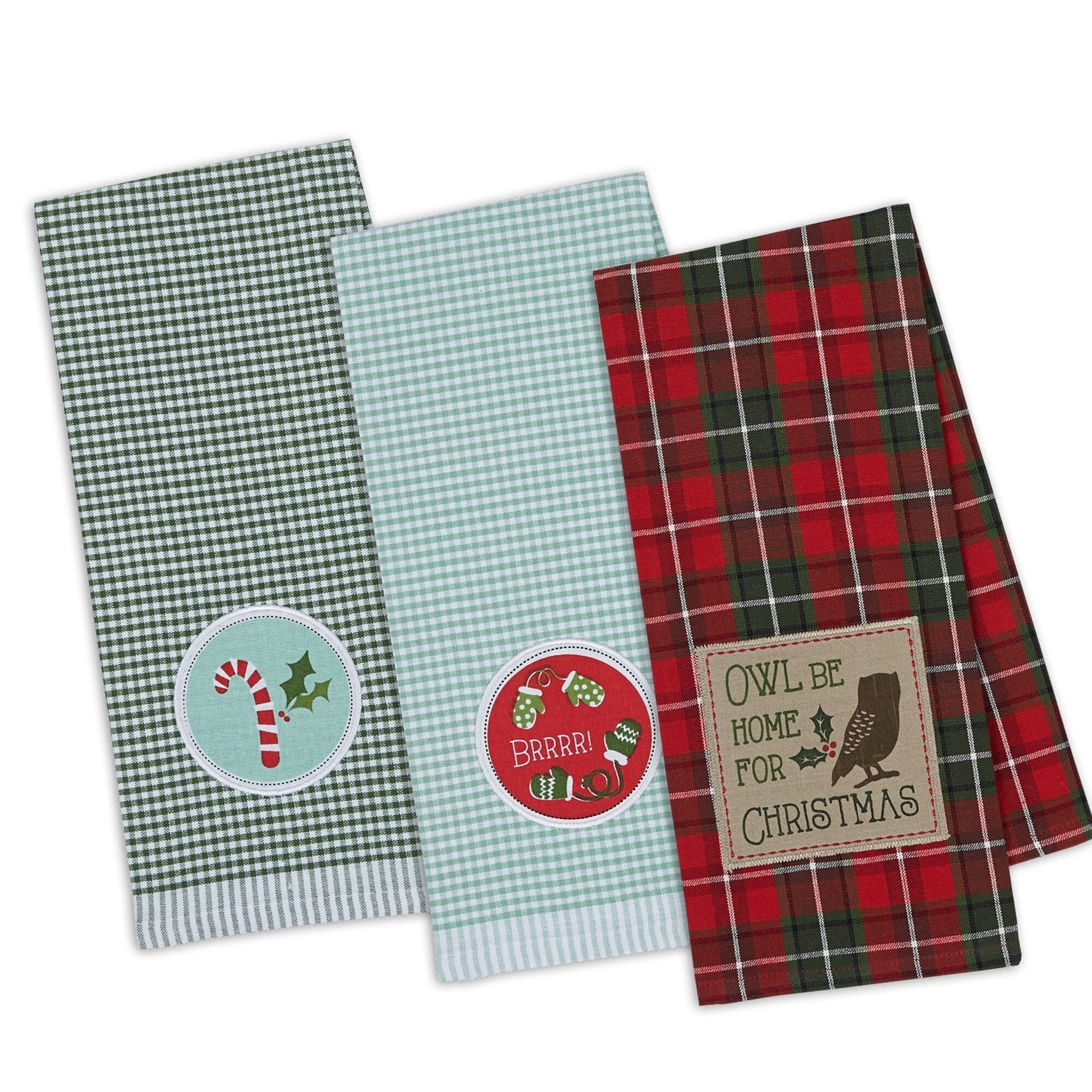 Dii Assorted Cozy Christmas Embellished Dishtowel Set Of 3