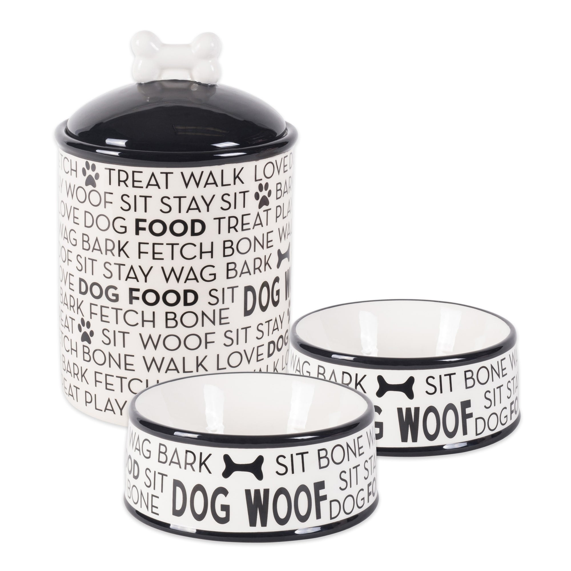 Dii Black Dog Text Ceramic Medium Pet Canister