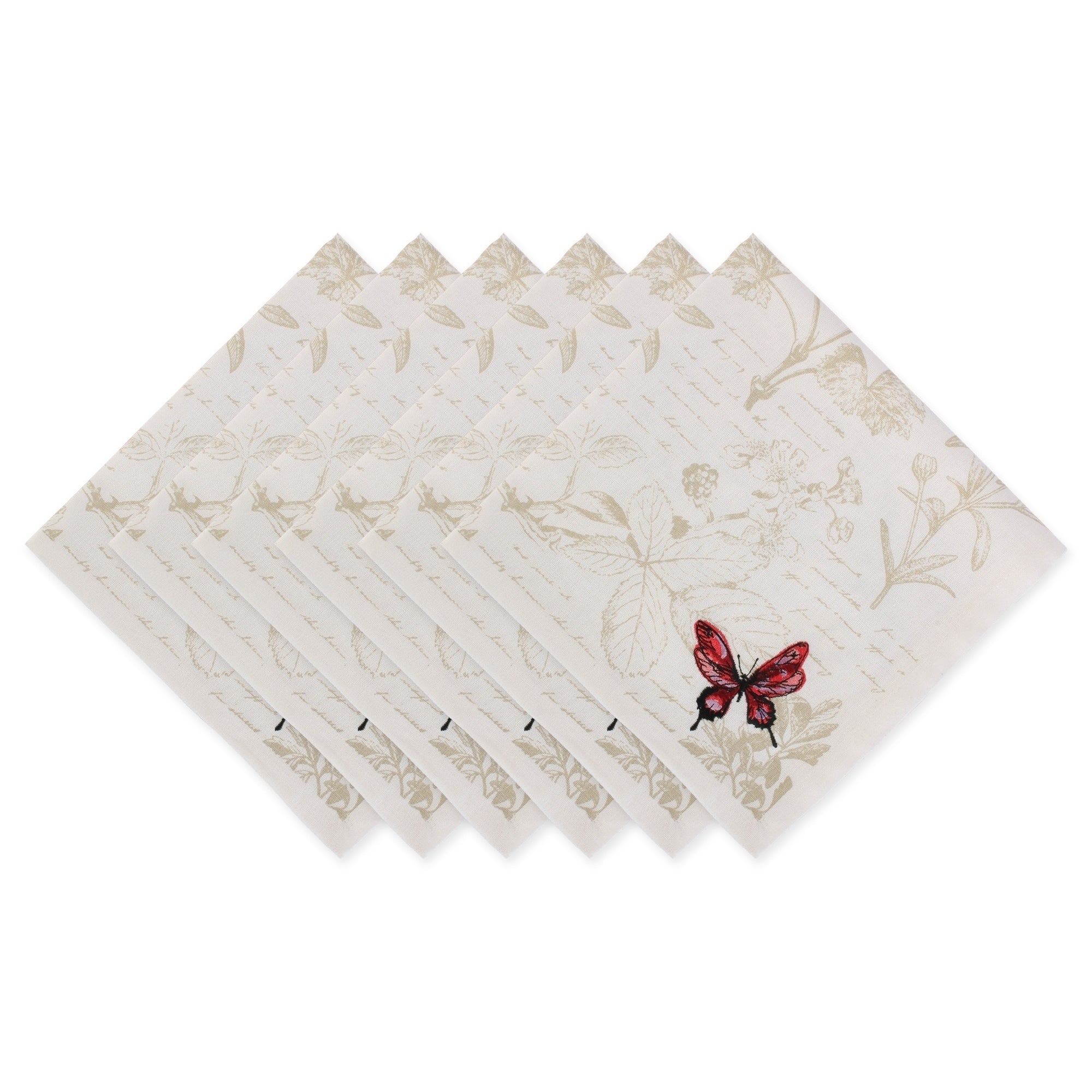 Dii Botanical Print Kitchen Textiles 20X20 Botanical Butterfly 6 Pieces Napkins 20X20