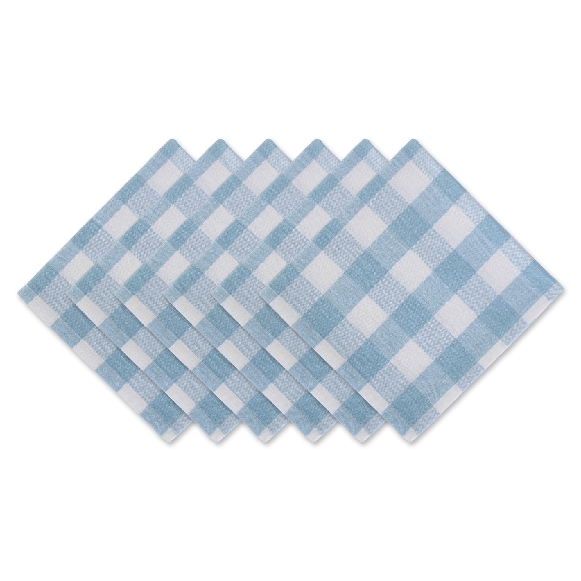 Dii Buffalo Check Tabletoppers 20X20 White Light Blue 6 Pieces