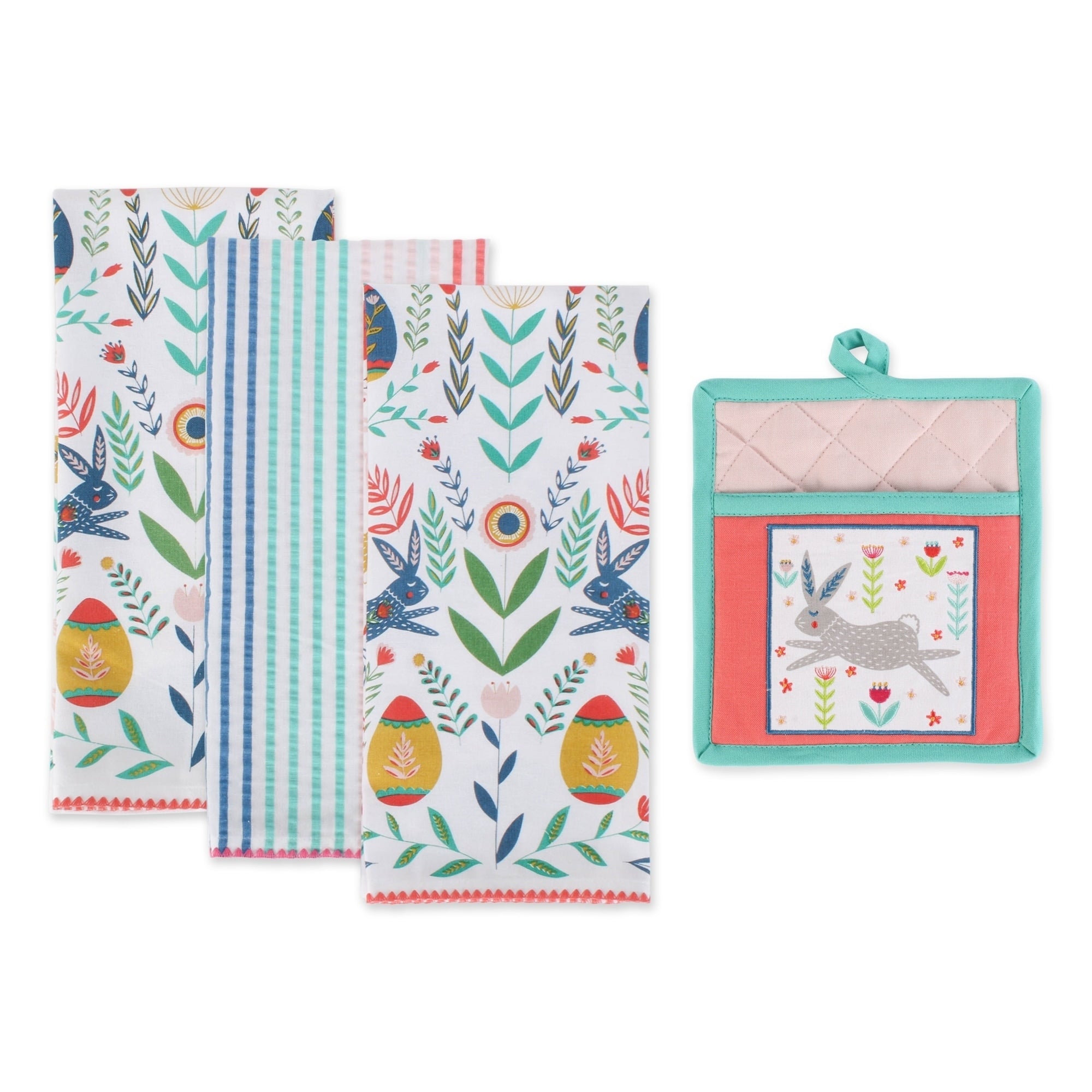 Dii Easter Folk Garden Kitchen Textiles Potholder Dishtowel Easter Garden 4 Pieces