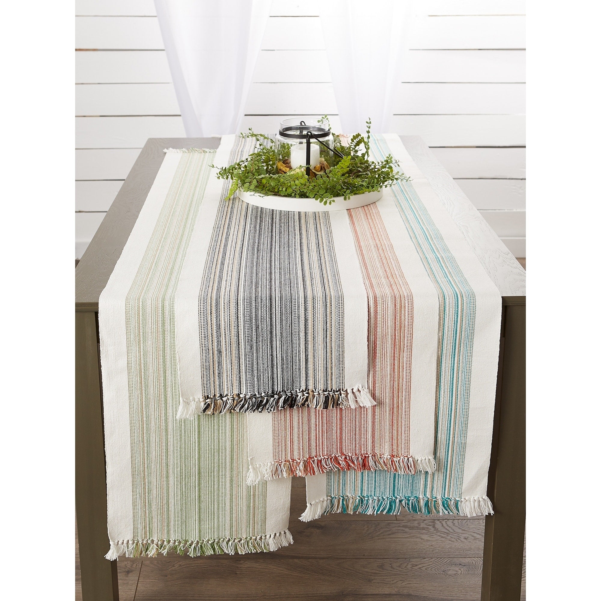 Porch Den Meryl Stripe Pattern Fringed Table Runner