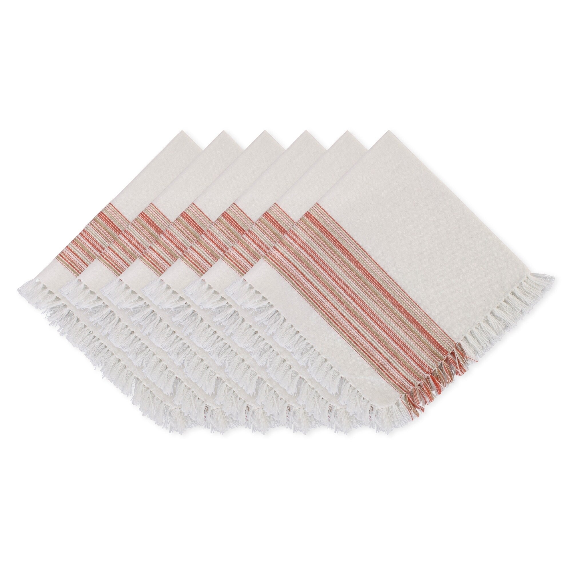 Dii Fringed Stripe Tabletoppers 20X20 Pimento 6 Pieces
