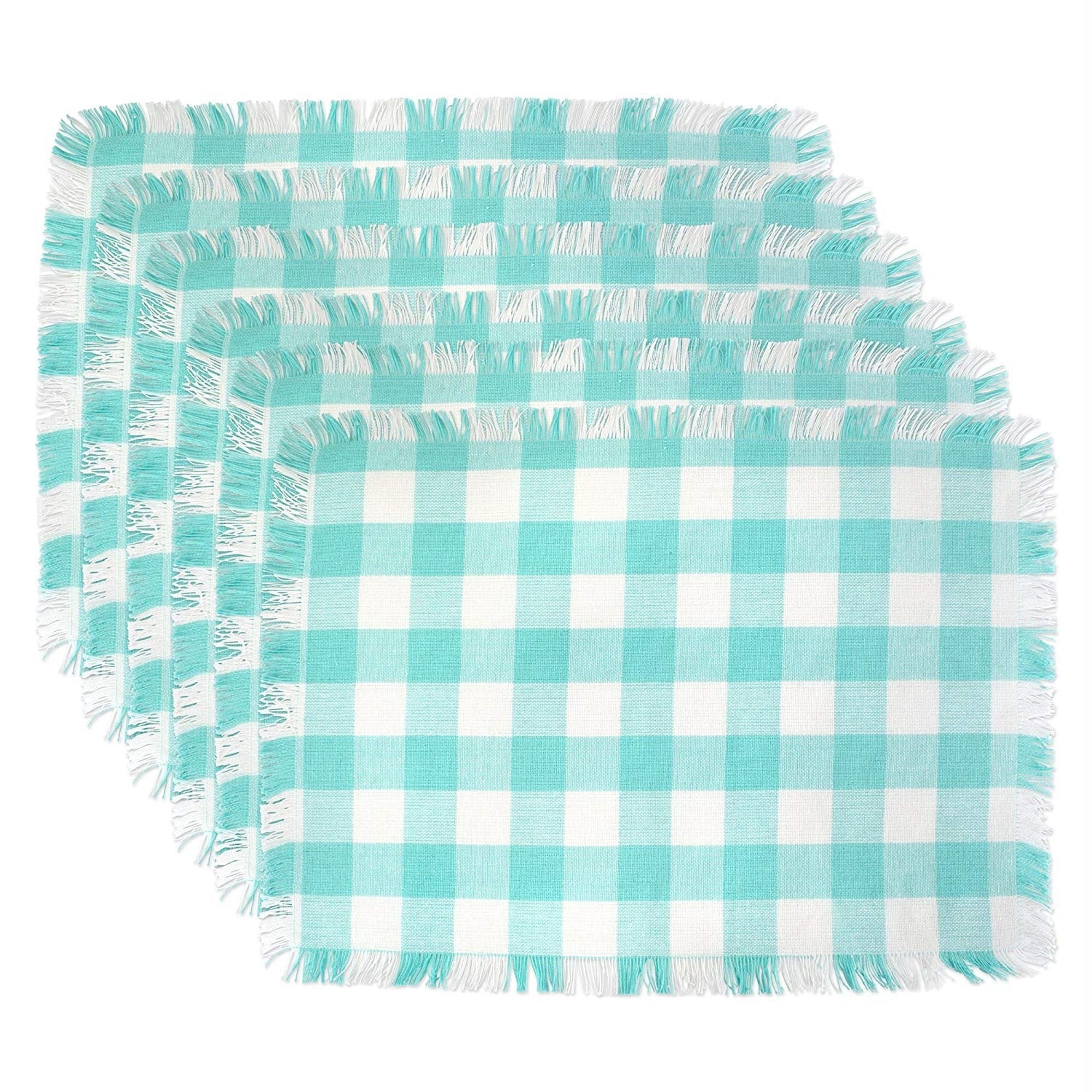 Dii Gray Heavyweight Check Fringed Placemat Set Of 6