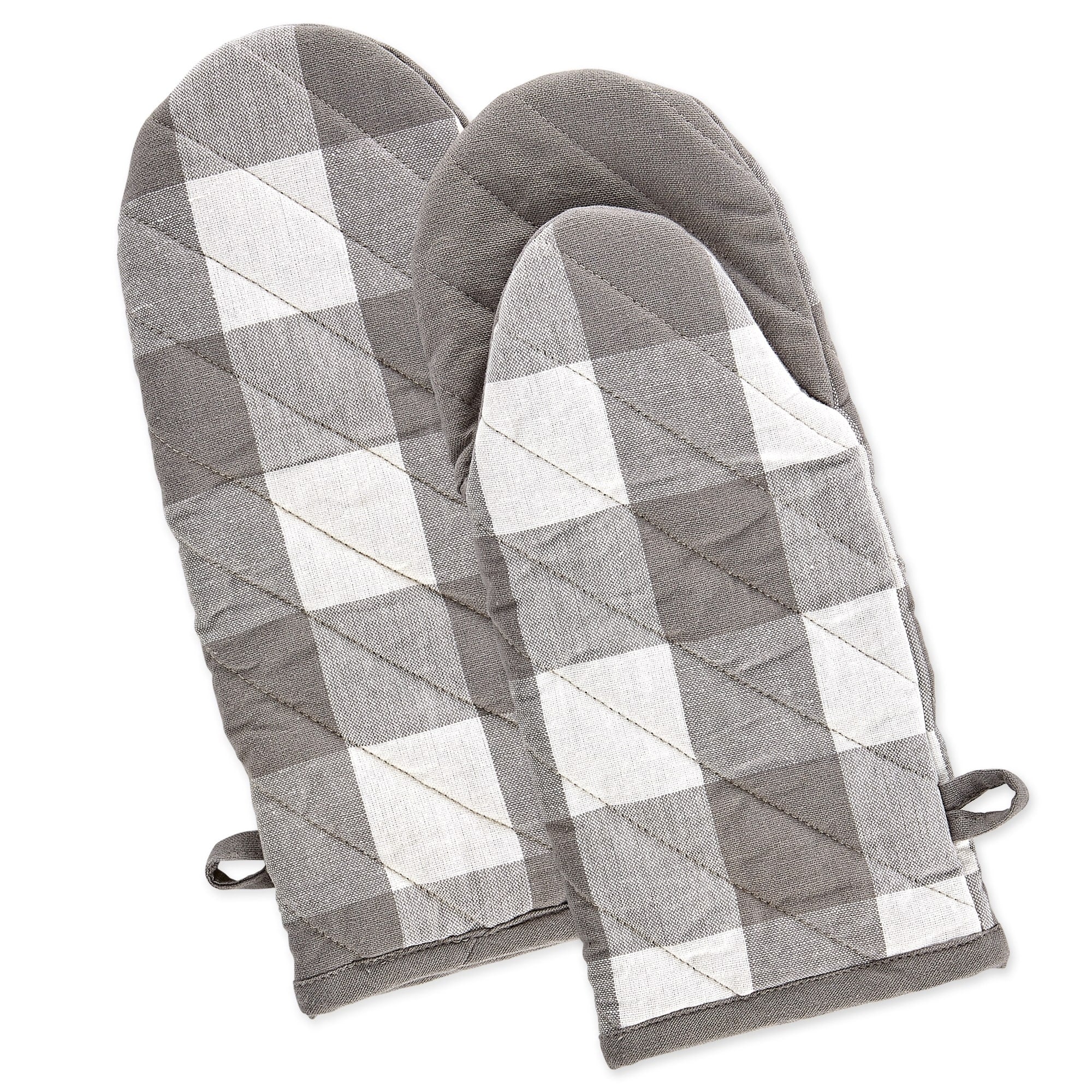 Dii Gray White Buffalo Check Oven Mitt Set 2