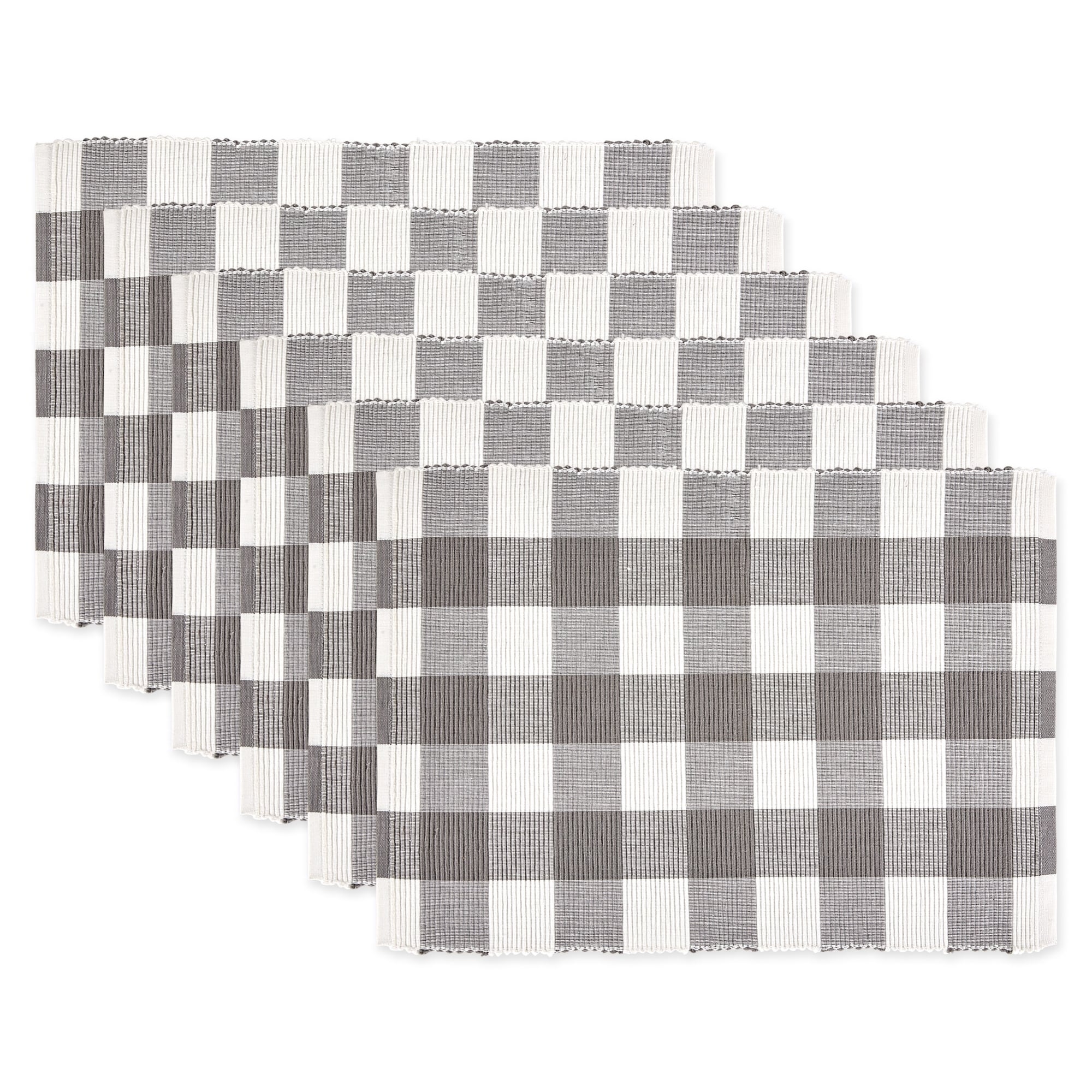 Dii Gray White Buffalo Check Ribbed Placemat Set 6