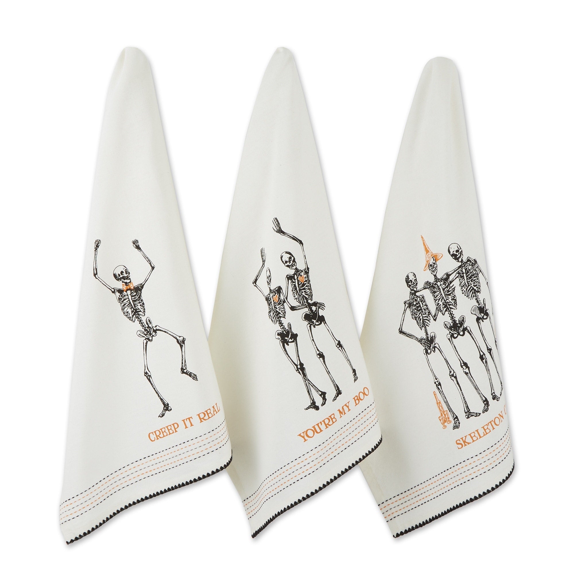 Dii Halloween Happy Haunting Wicked Treats Embellished Dishtowels Set Of 3