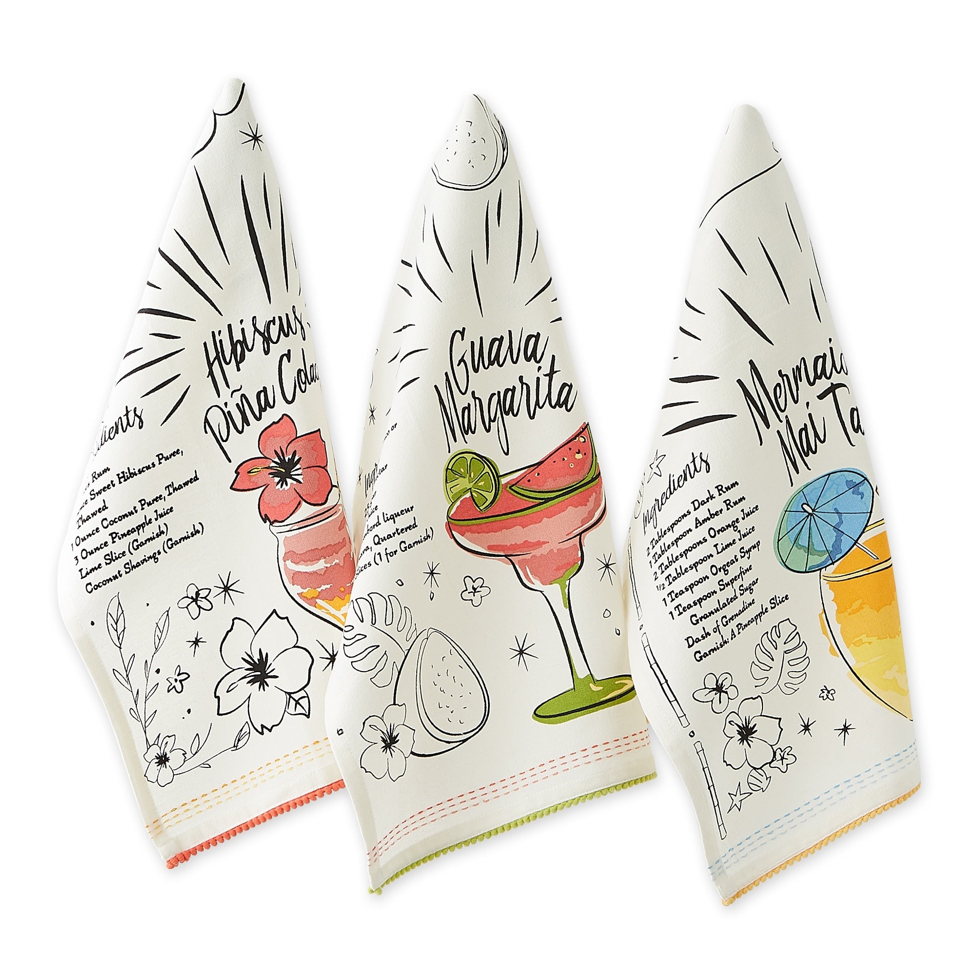 Dii Island Tropics Pineapple Embellished Dishtowels Set 3