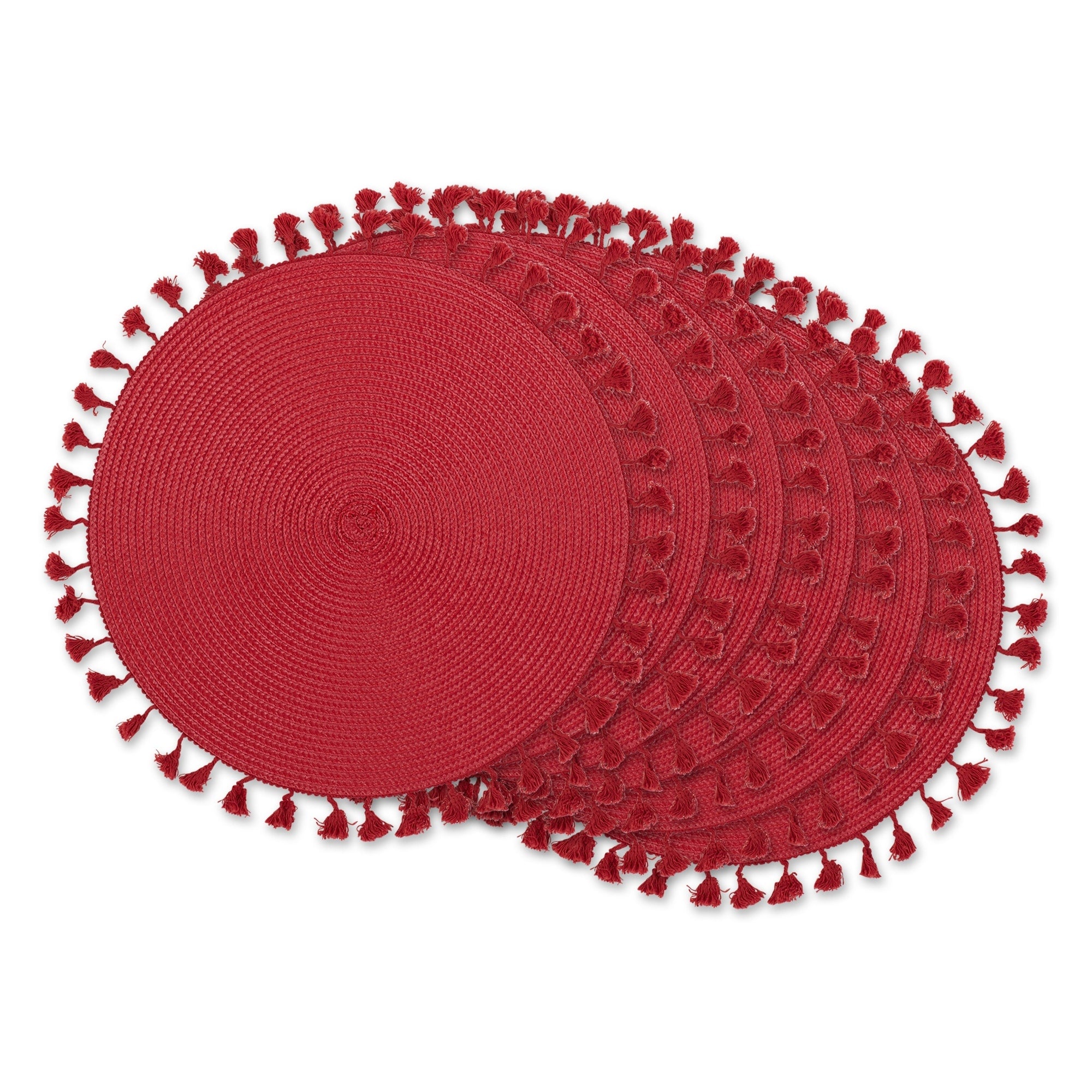 Dii Nautical Blue Round Fringed Placemat Set 6