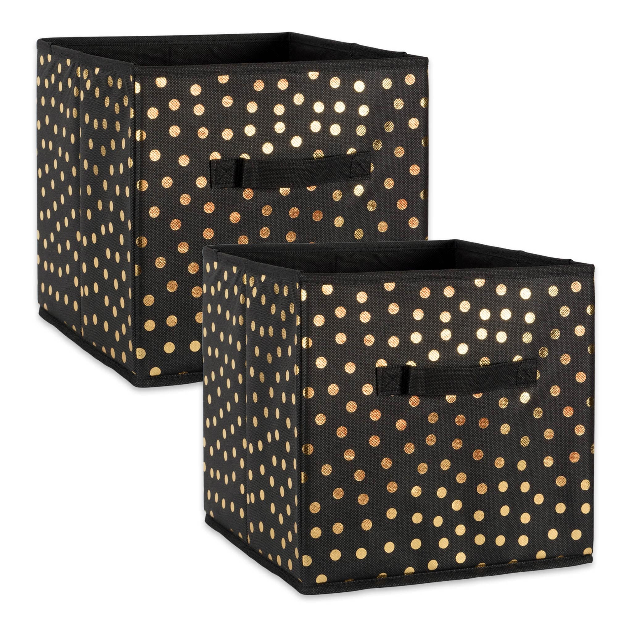 Dii Nonwoven Polyester Cube Small Dots White Gold Square Set Of 2