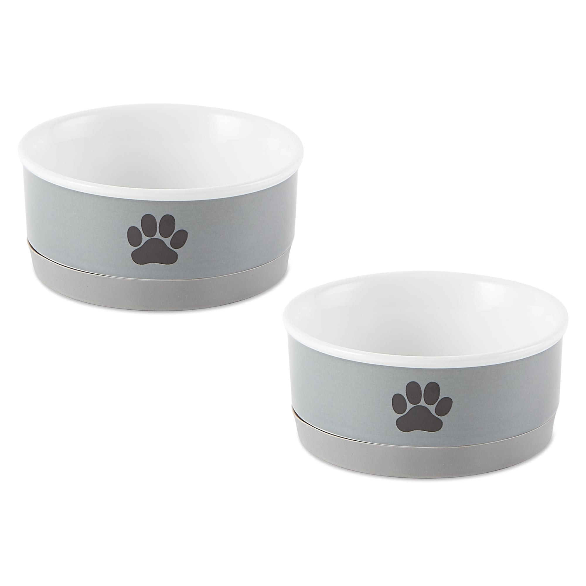 Dii Pet Bowl Black Paw Print Gray Small 4.25Dx2H Set Of 2