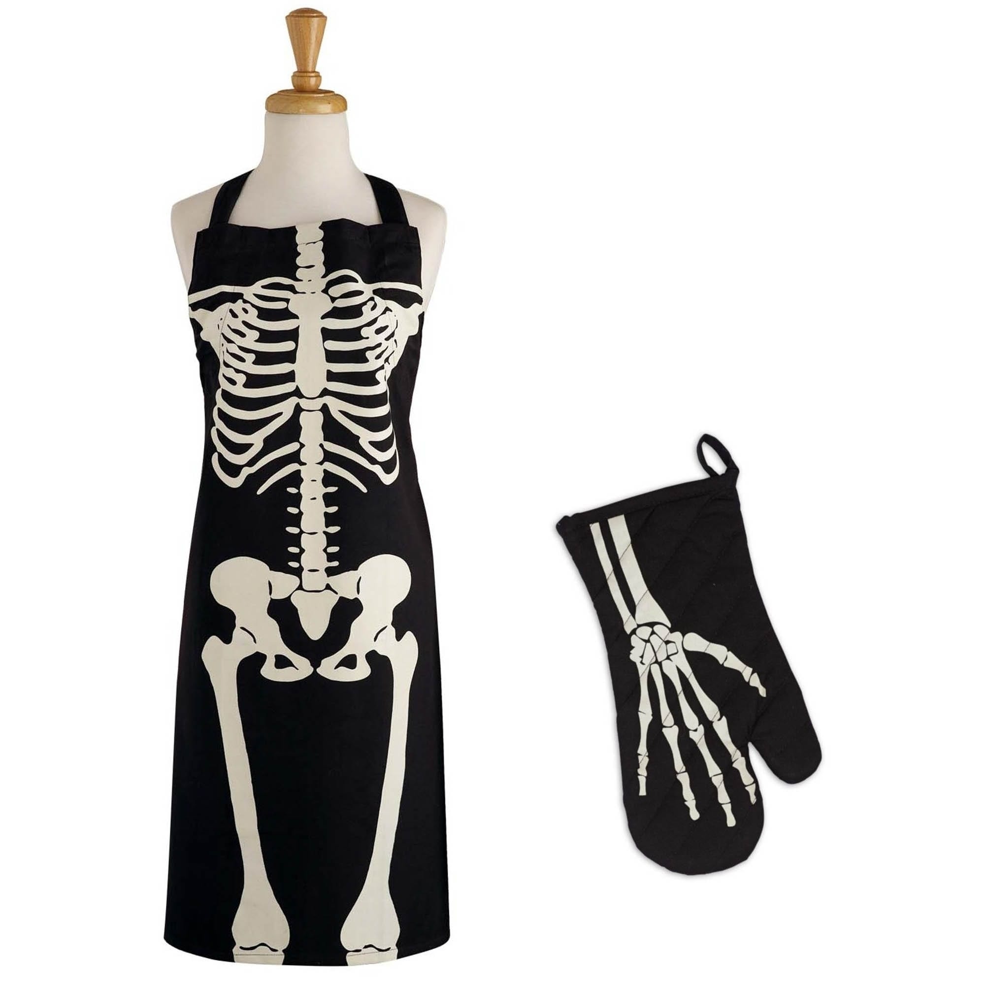 Dii Skeleton Print Apron Oven Mitt Kitchen Set
