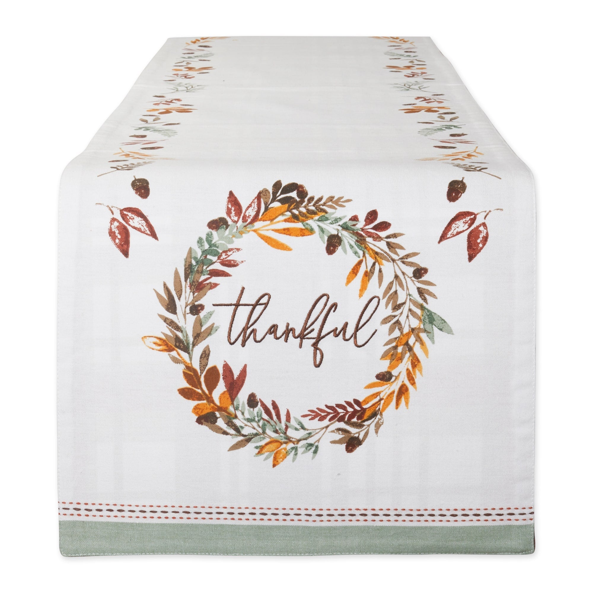 Dii Thankful Autumn Wreath Reversible Embellished Table Runner