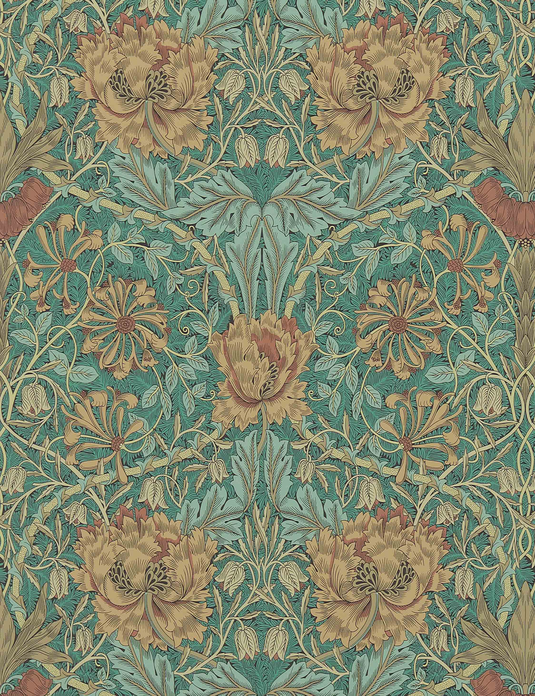 Pure Honeysuckle & Tulip Wallpaper by Morris & Co. Swatch, Emerald