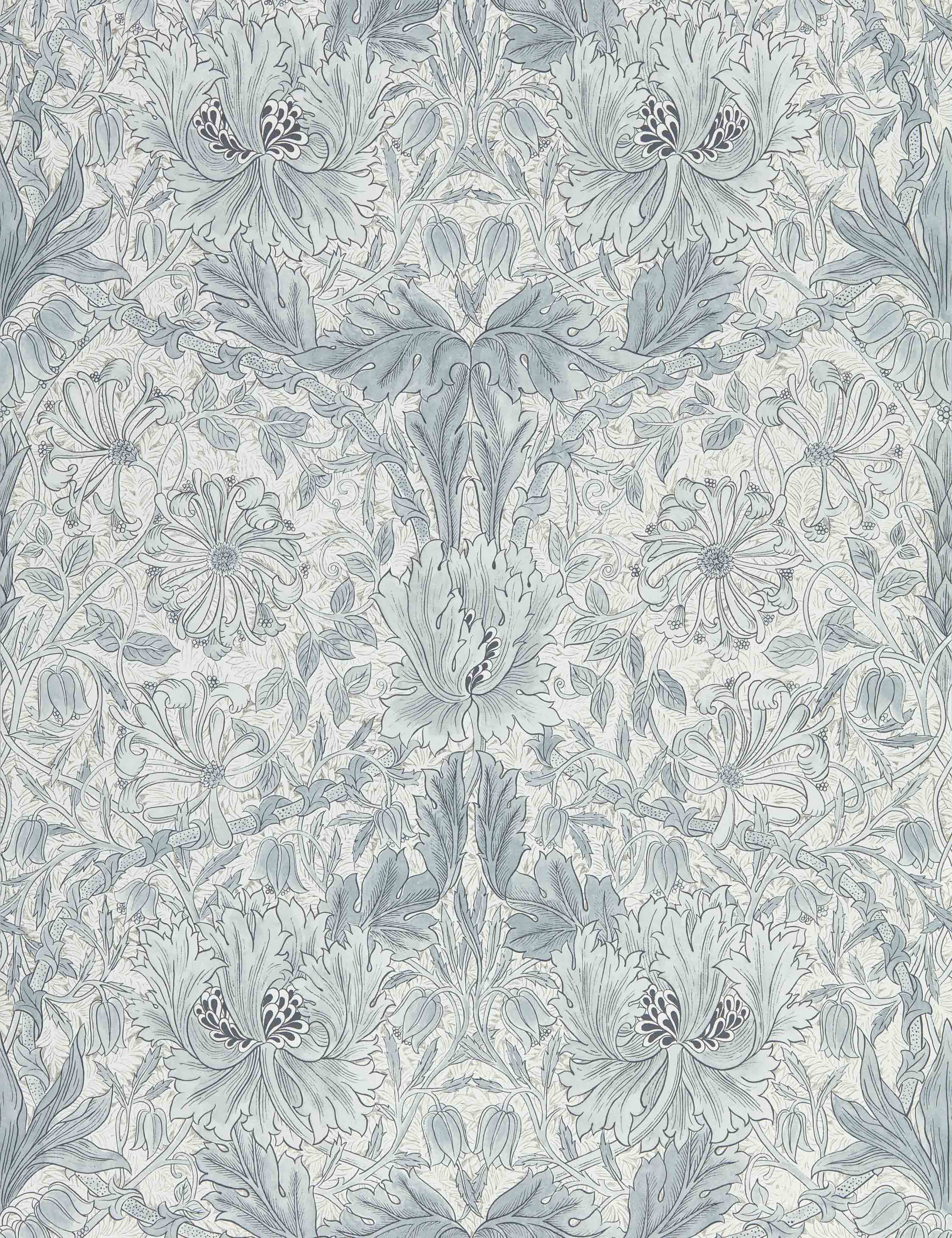 Pure Honeysuckle & Tulip Wallpaper by Morris & Co. Swatch, Cloud Grey