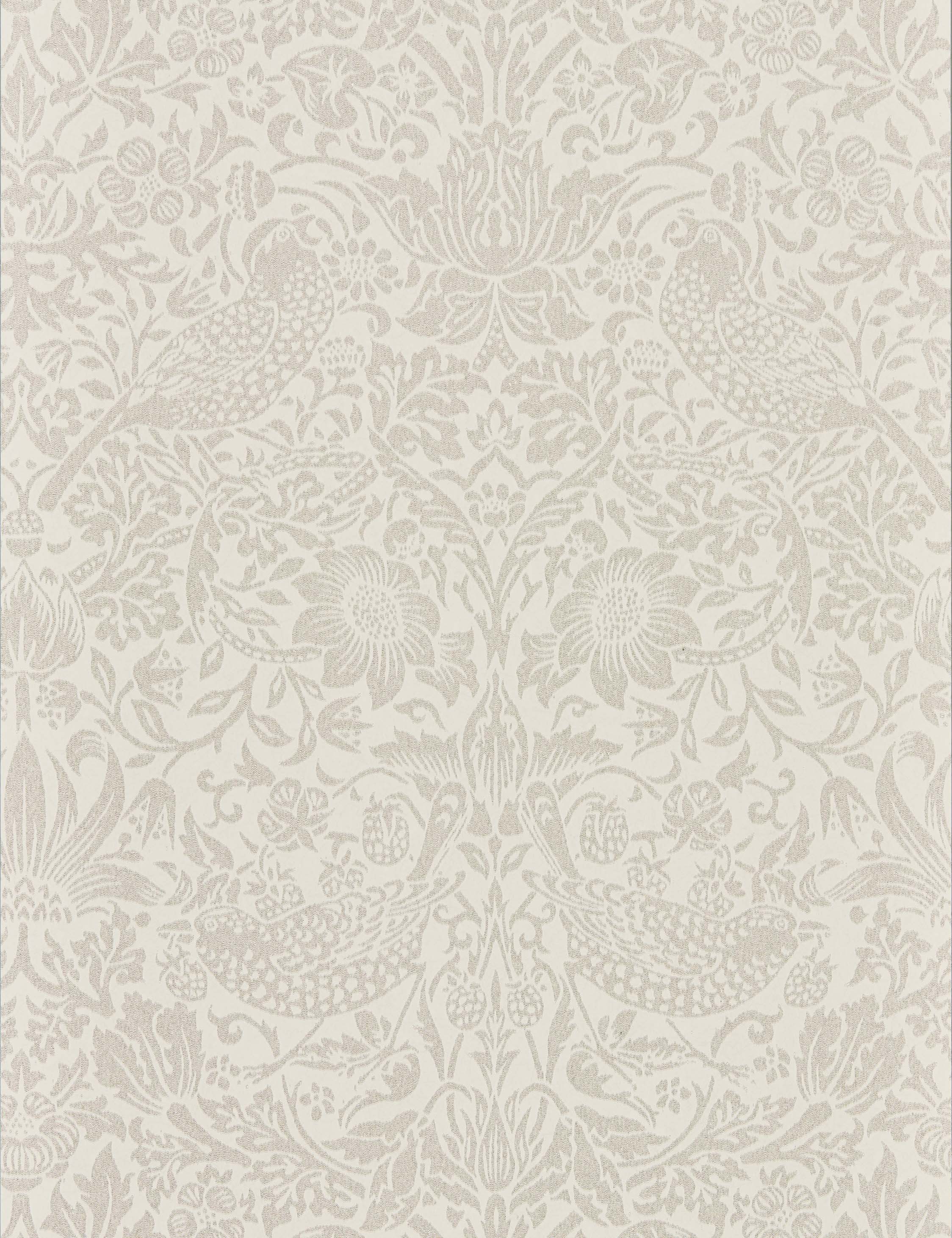 Pure Strawberry Thief Wallpaper by Morris & Co. Swatch, Ecru and Cream