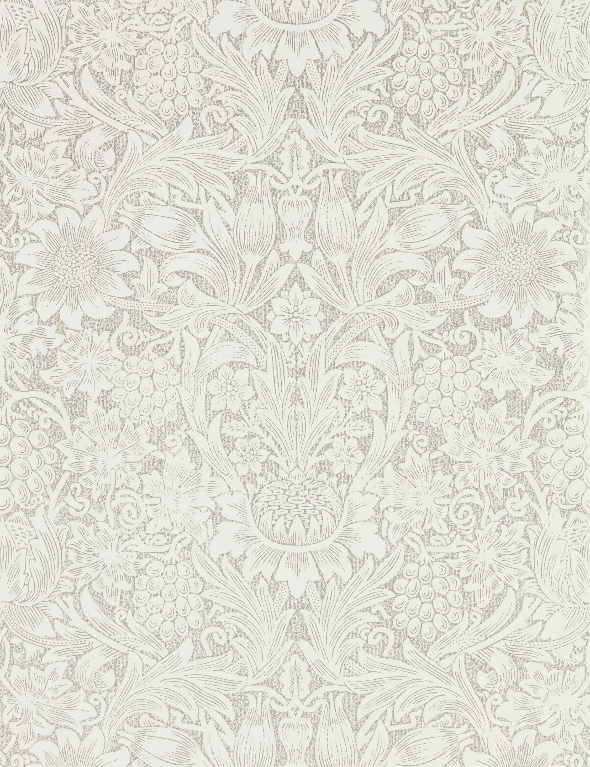 Pure Sunflower Wallpaper by Morris & Co. Swatch, Chalk and Silver