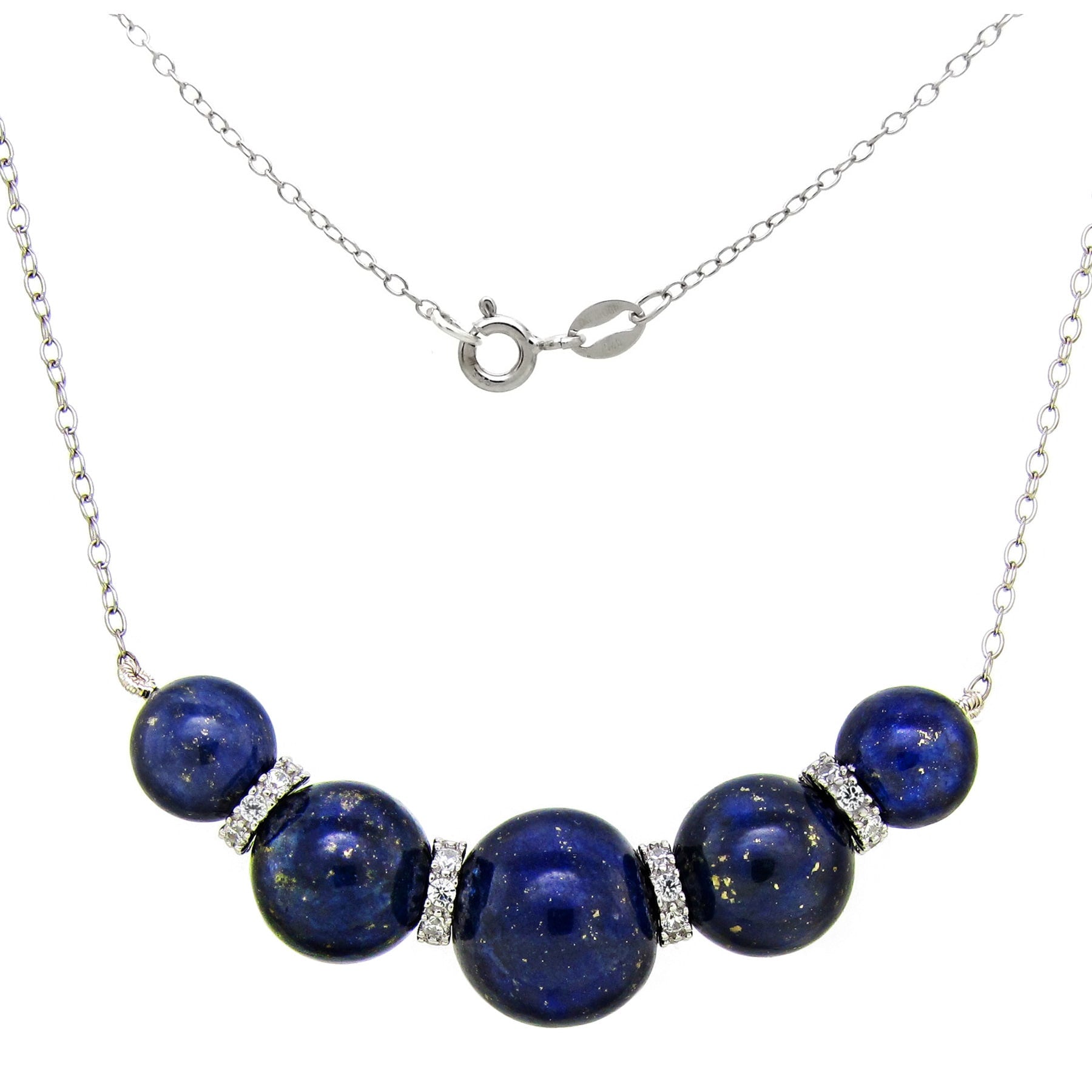 Davonna Sterling Silver Blue Lapis And Cubic Zirconia Chain Necklace 8 12Mm