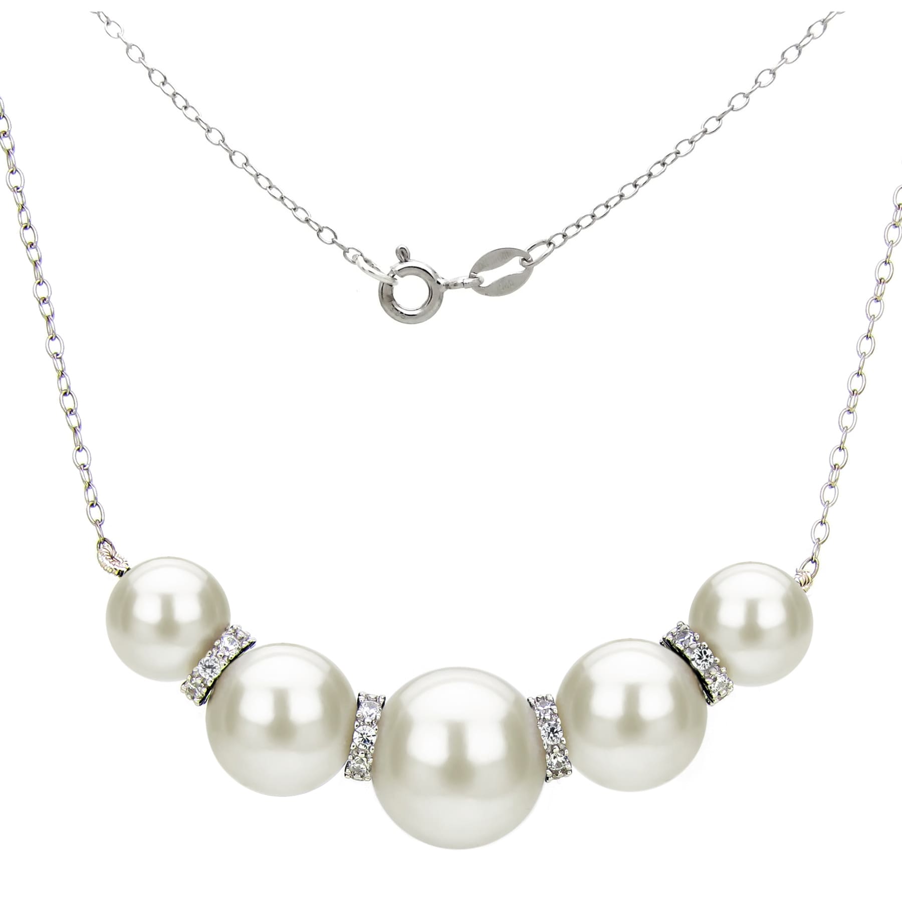 Davonna Sterling Silver White Freshwater Pearl And Cz Chain Necklace 8 12Mm